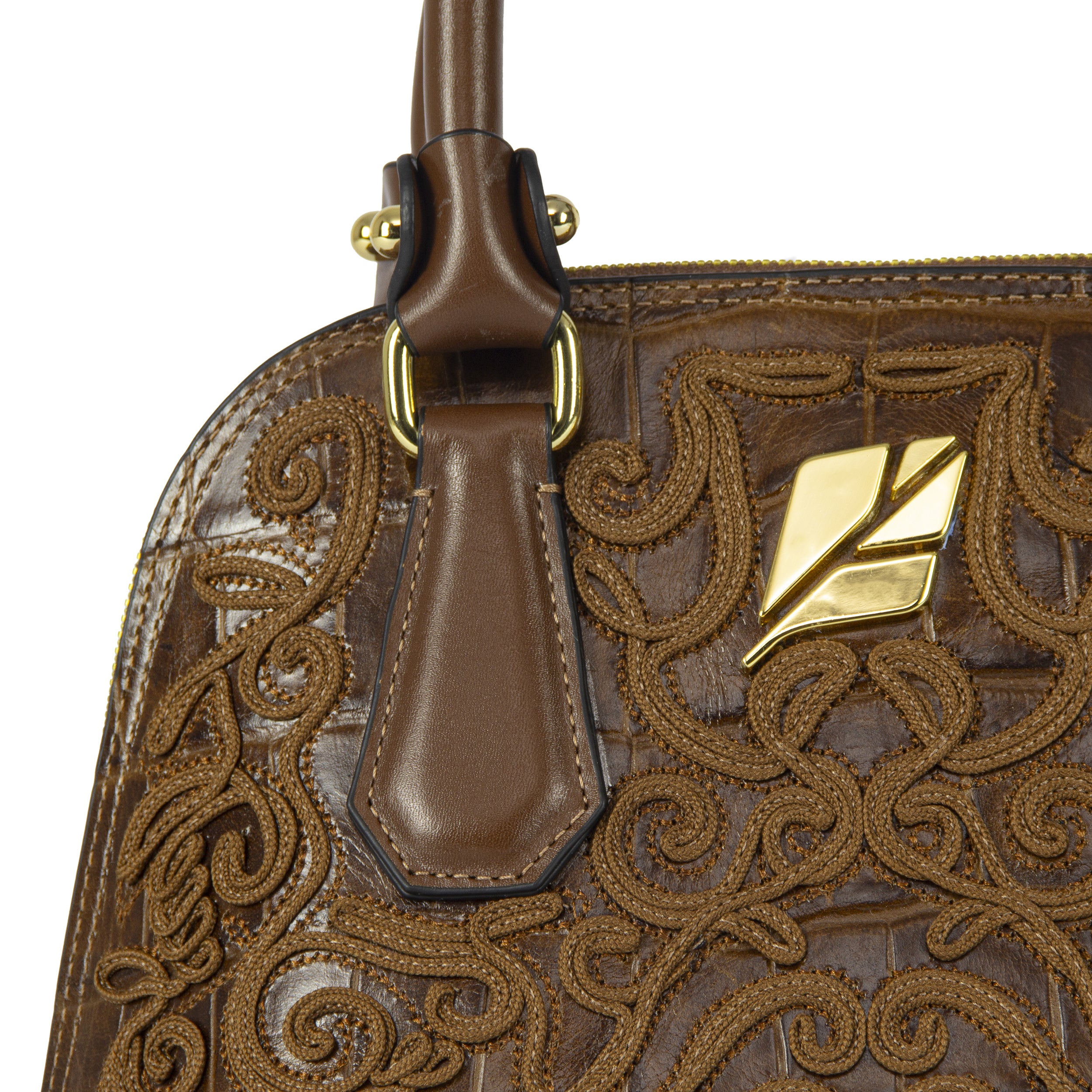 Serena Baroque Caramel Bowling Bag, Size P, Patricia Maranhão