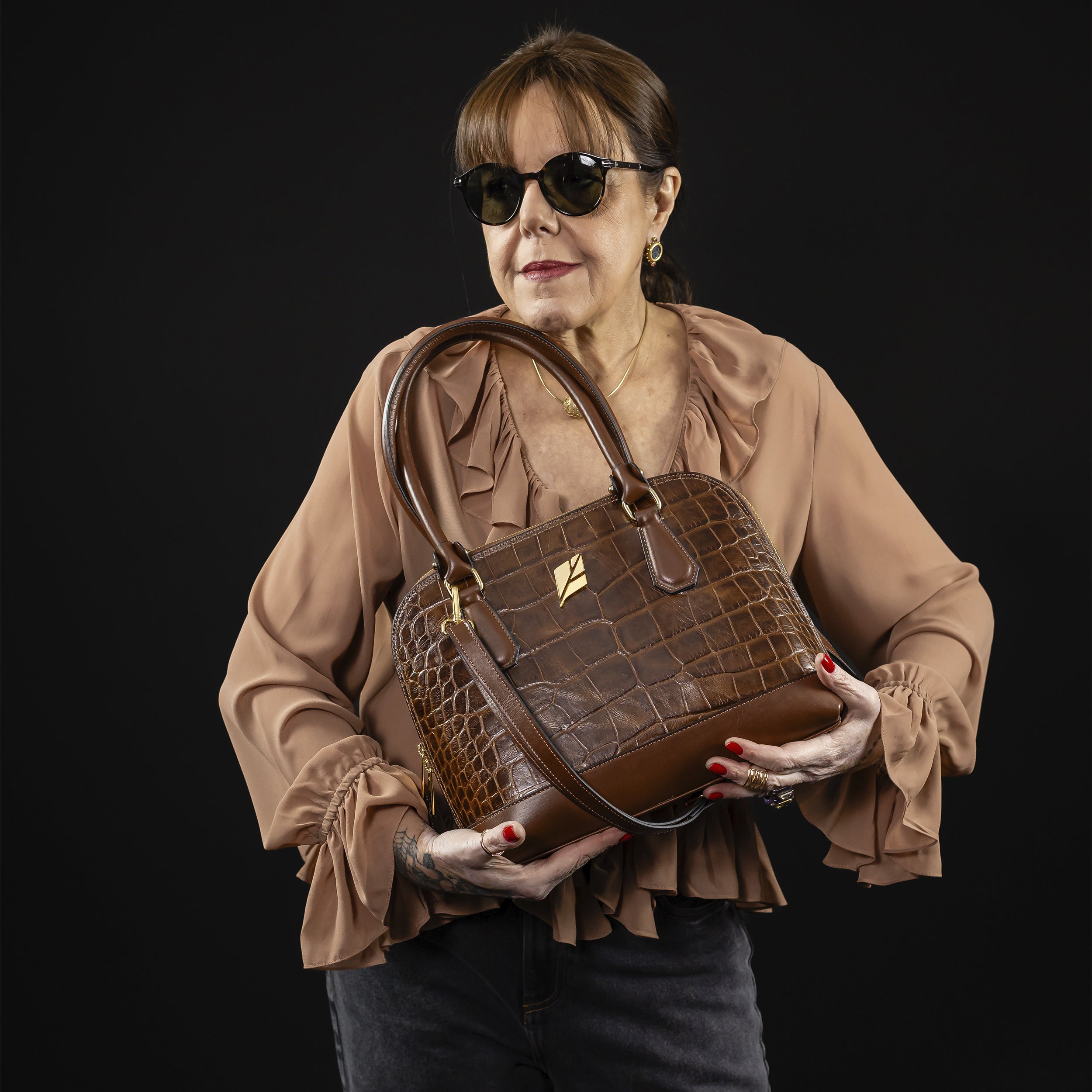 Serena Croco M Caramel Bowling Bag by Patrícia Maranhão