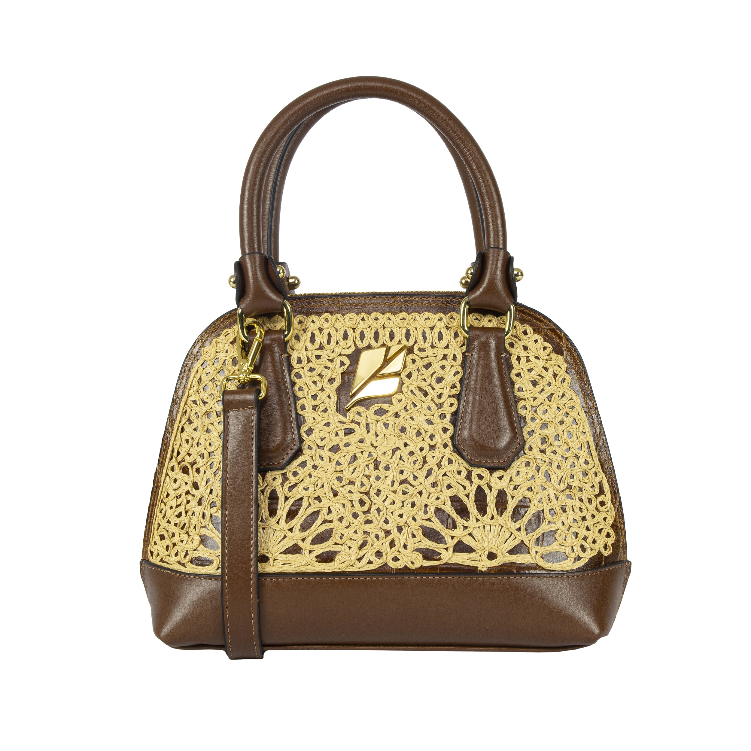 Serena Rami Caramel Bowling Bag, Size P, Patricia Maranhão