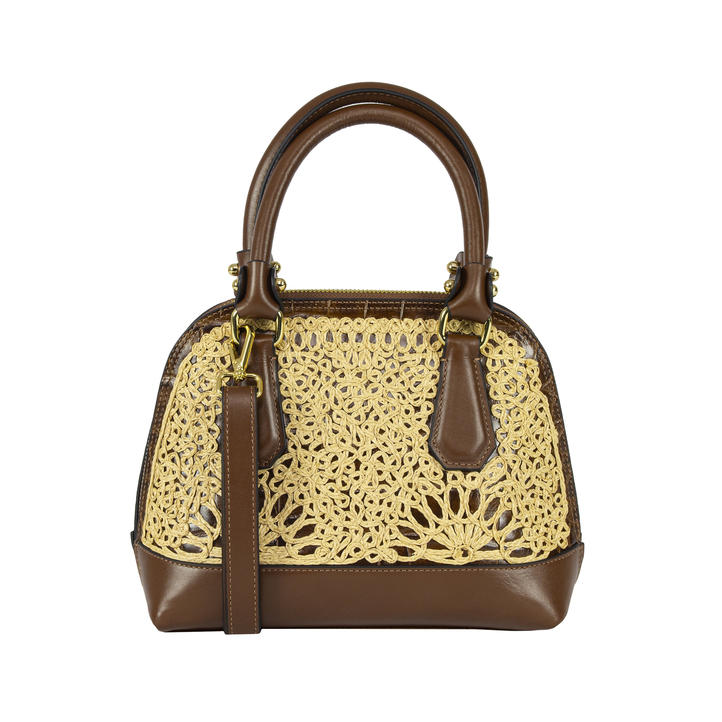 Serena Rami Caramel Bowling Bag, Size P, Patricia Maranhão