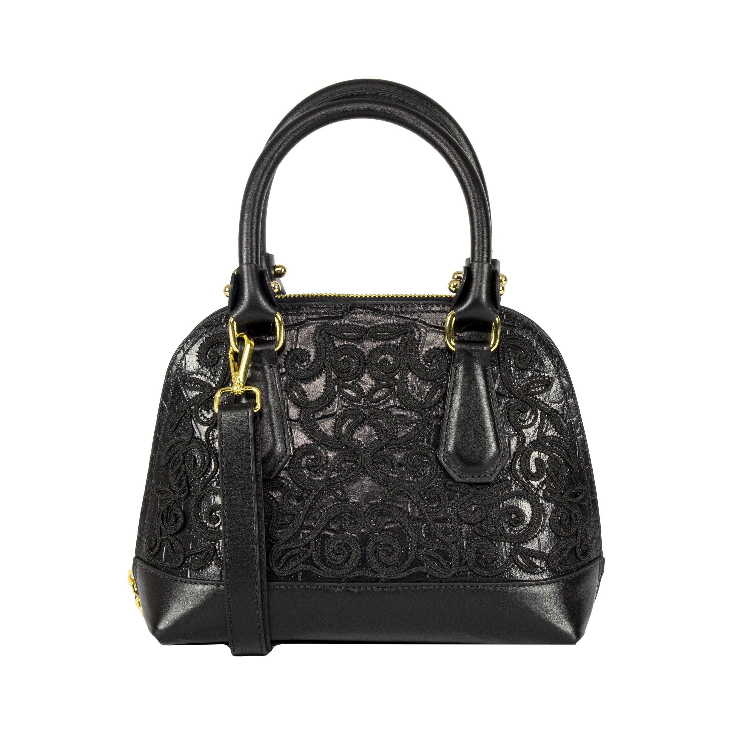Serena Baroque Bowling Bag, Black, Size P, Patricia Maranhão