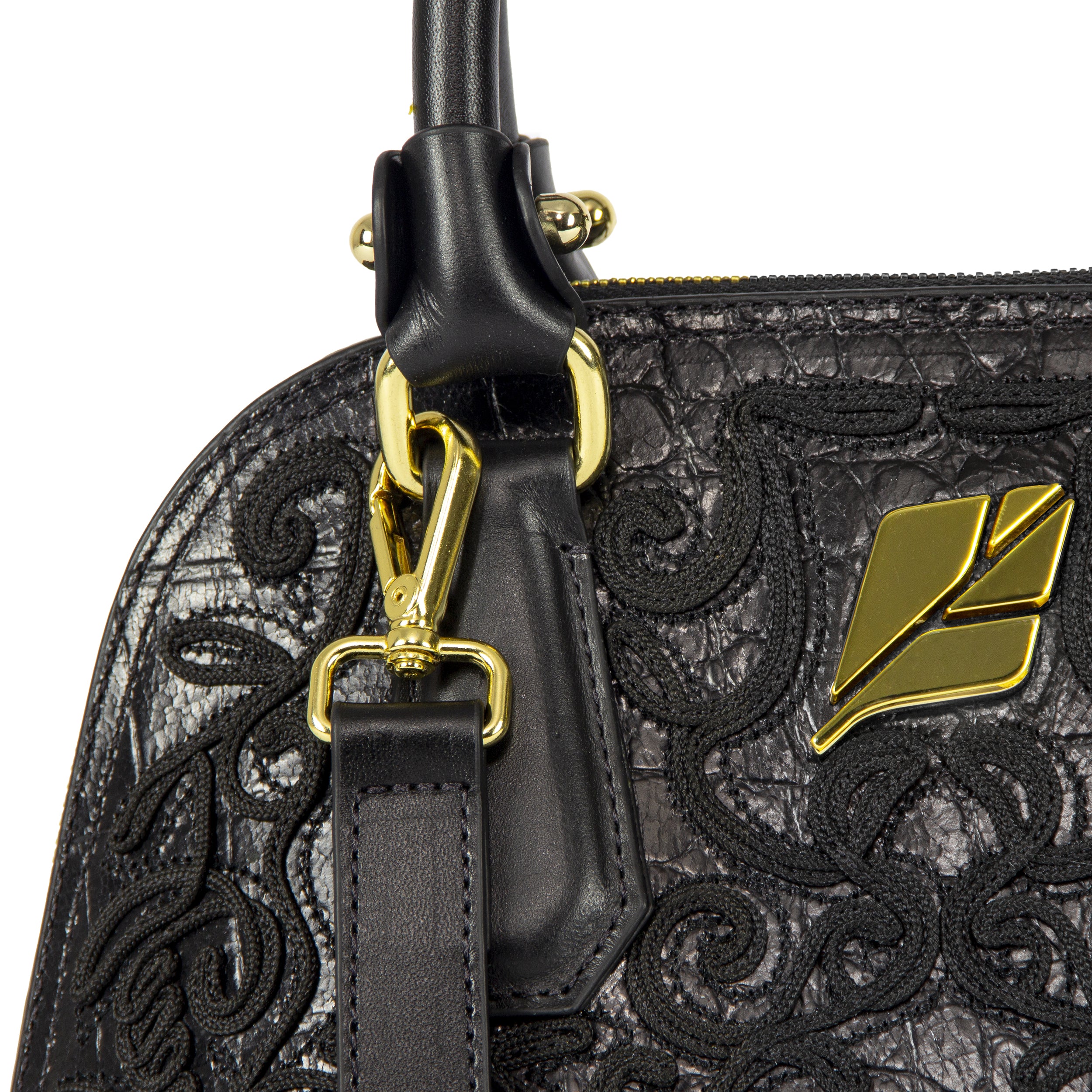 Serena Baroque Bowling Bag, Black, Size P, Patricia Maranhão