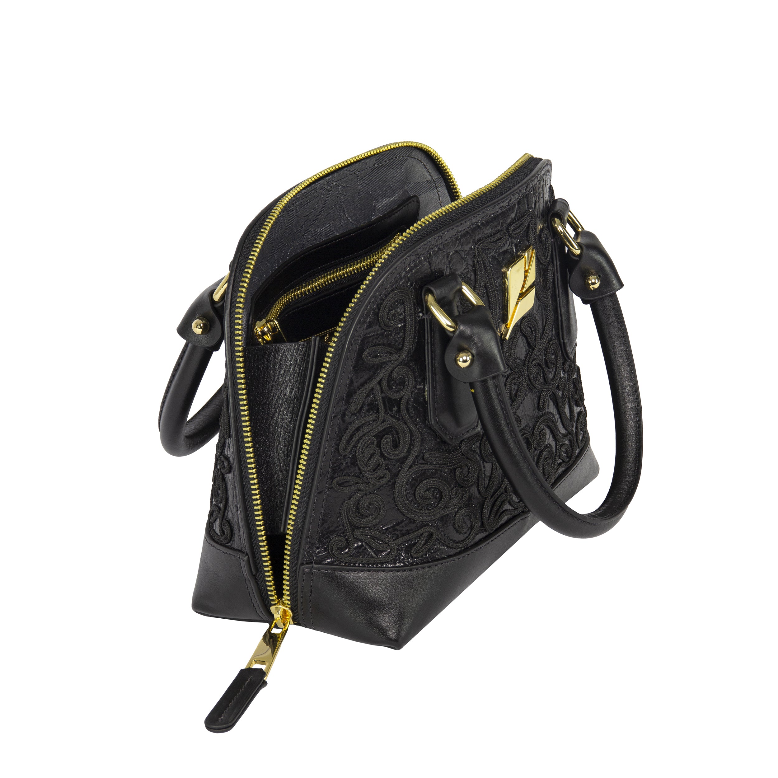Serena Baroque Bowling Bag, Black, Size P, Patricia Maranhão