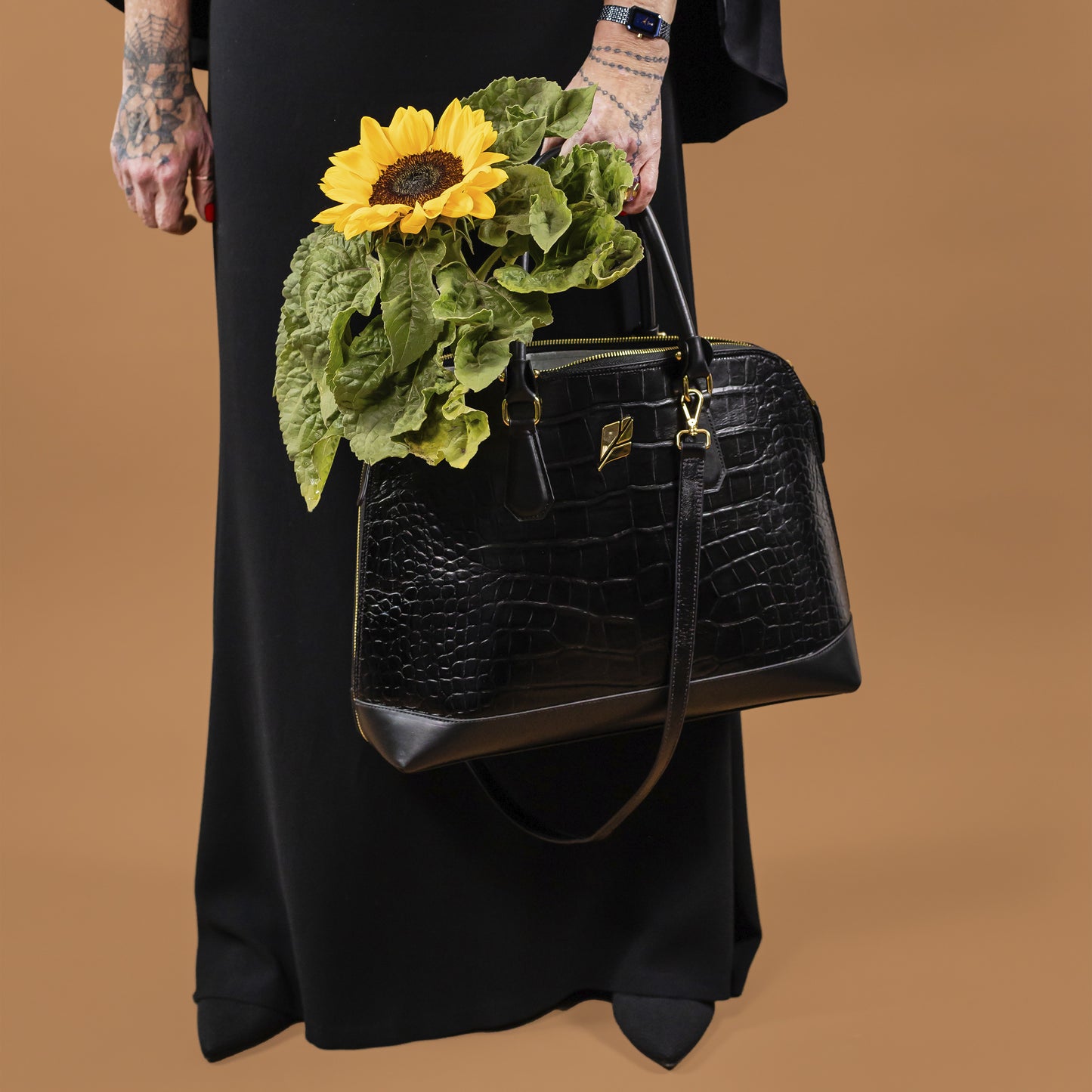 Bolsa Bowling Serena Croco G Preto Patrícia Maranhão