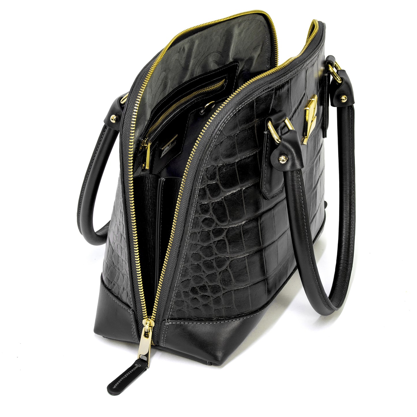 Bolsa Bowling Serena Croco G Preto Patrícia Maranhão