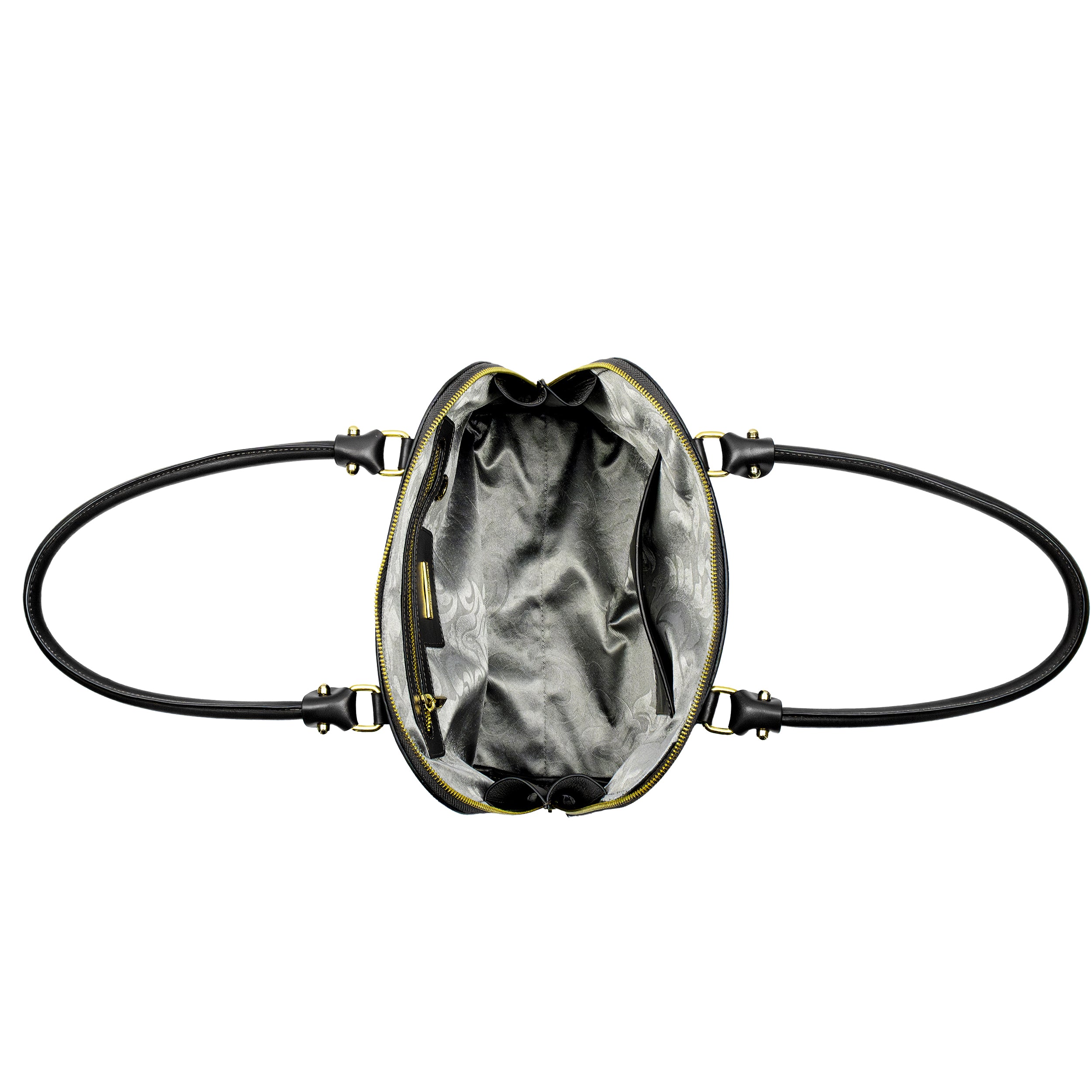 Serena Croco Bowling Bag, Size M, Black, Patricia Maranhão