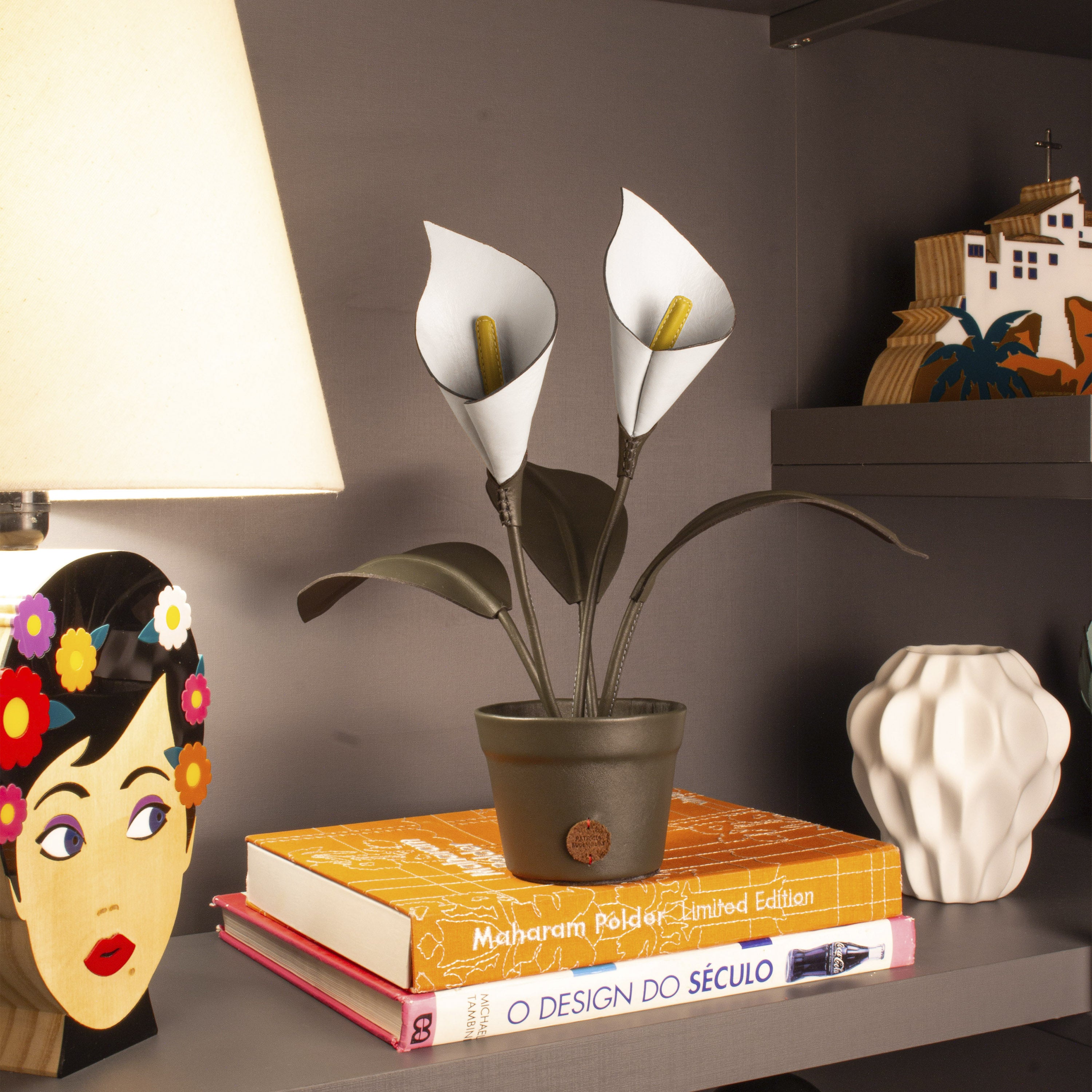 Calla Lily White Planter in Leather by Patrícia Maranhão