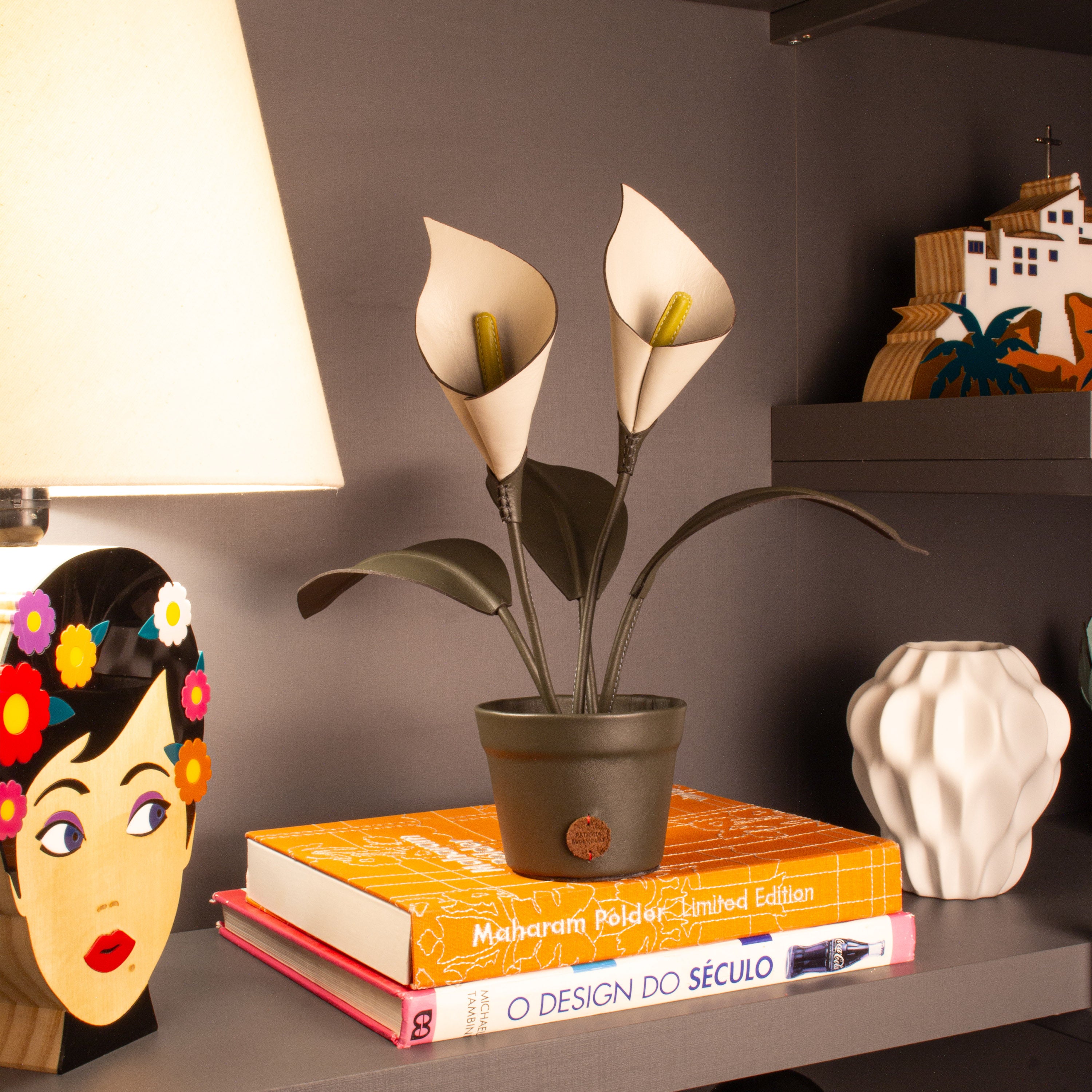Calla Lily Plant Pot with Ice Cube in Leather by Patricia Maranhão