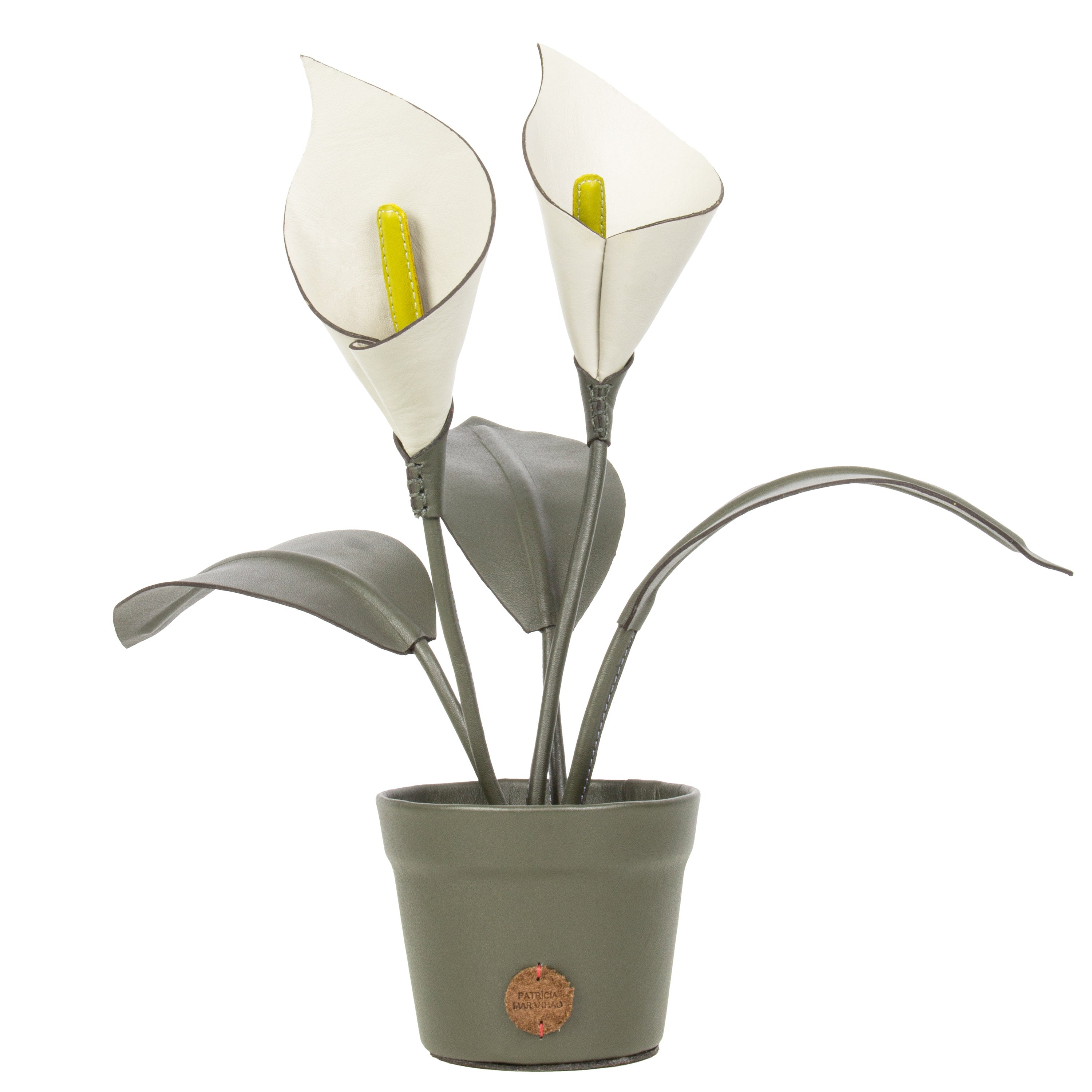 Calla Lily Plant Pot with Ice Cube in Leather by Patricia Maranhão