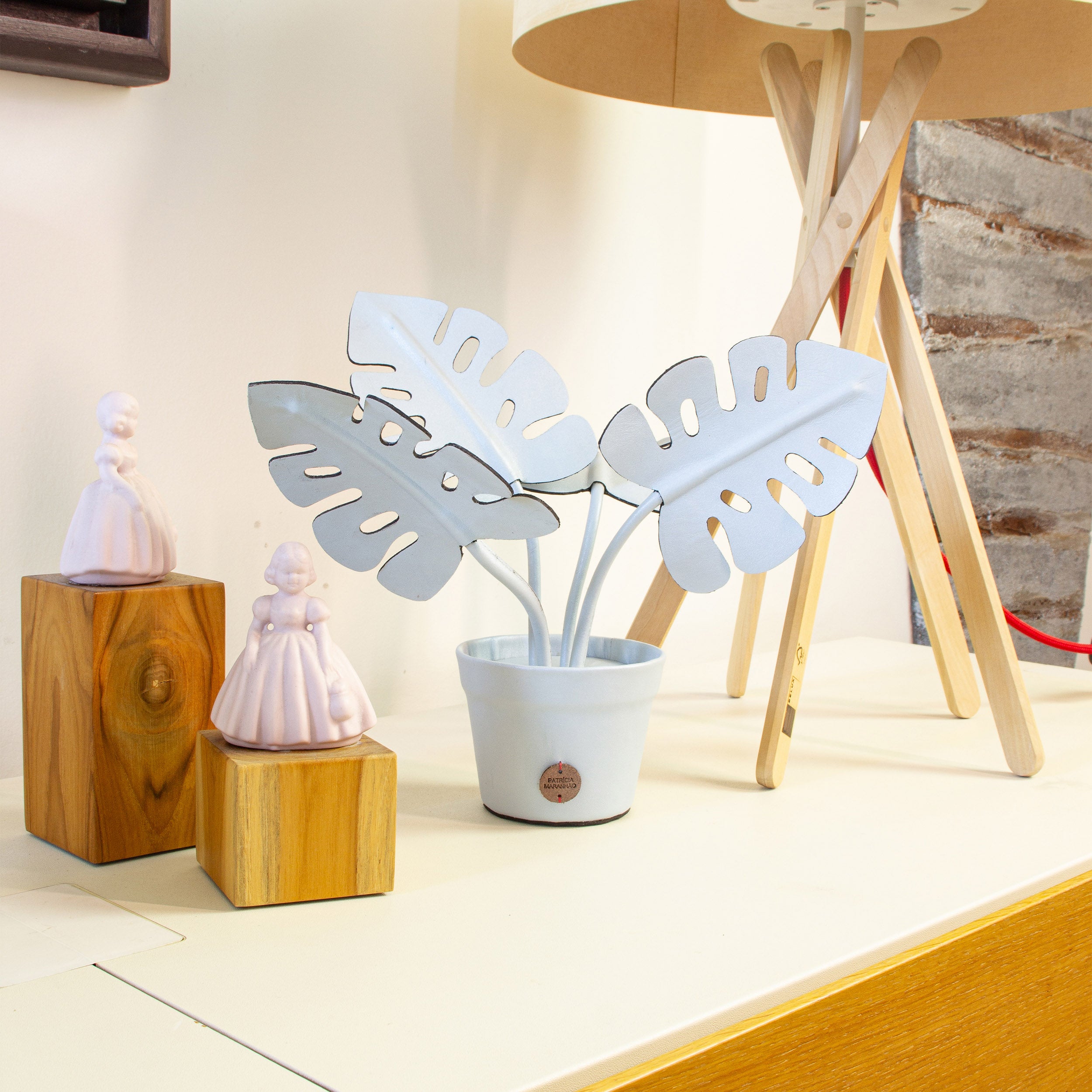 Baby Blue Monstera Deliciosa Plant Pot in Leather by Patrícia Maranhão