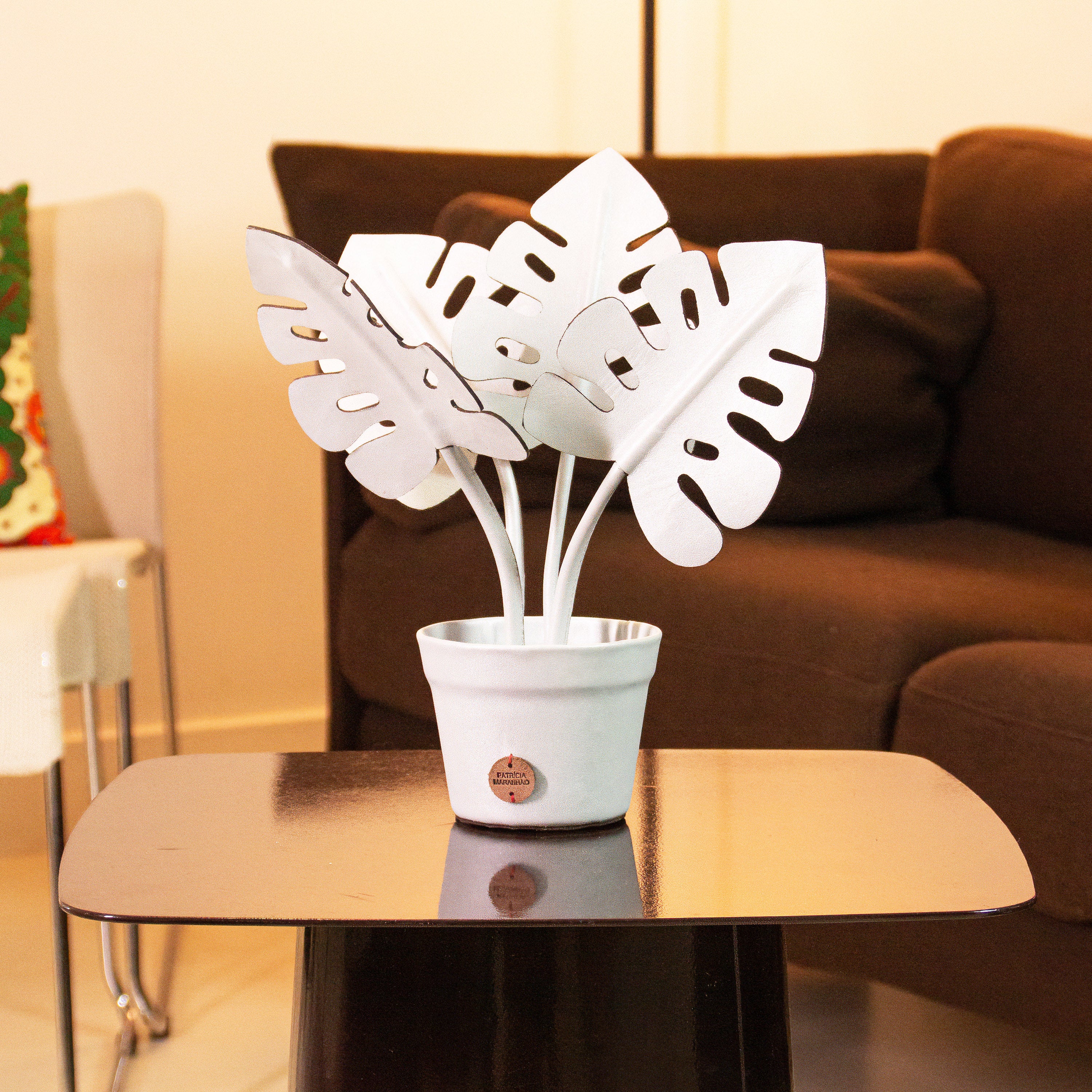 Baby Blue Monstera Deliciosa Plant Pot in Leather by Patrícia Maranhão
