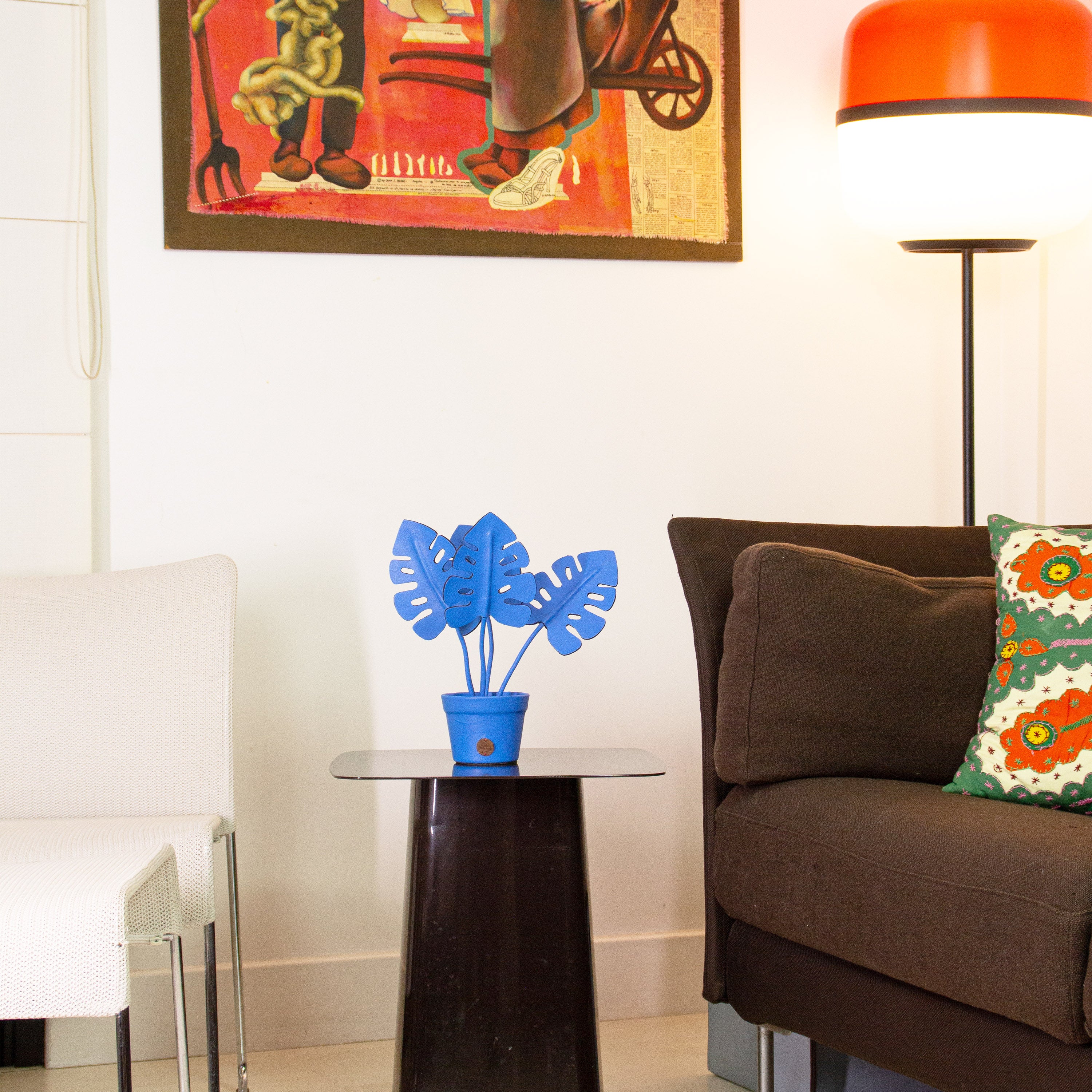 Cobalt Monstera Deliciosa Plant Pot in Leather by Patrícia Maranhão