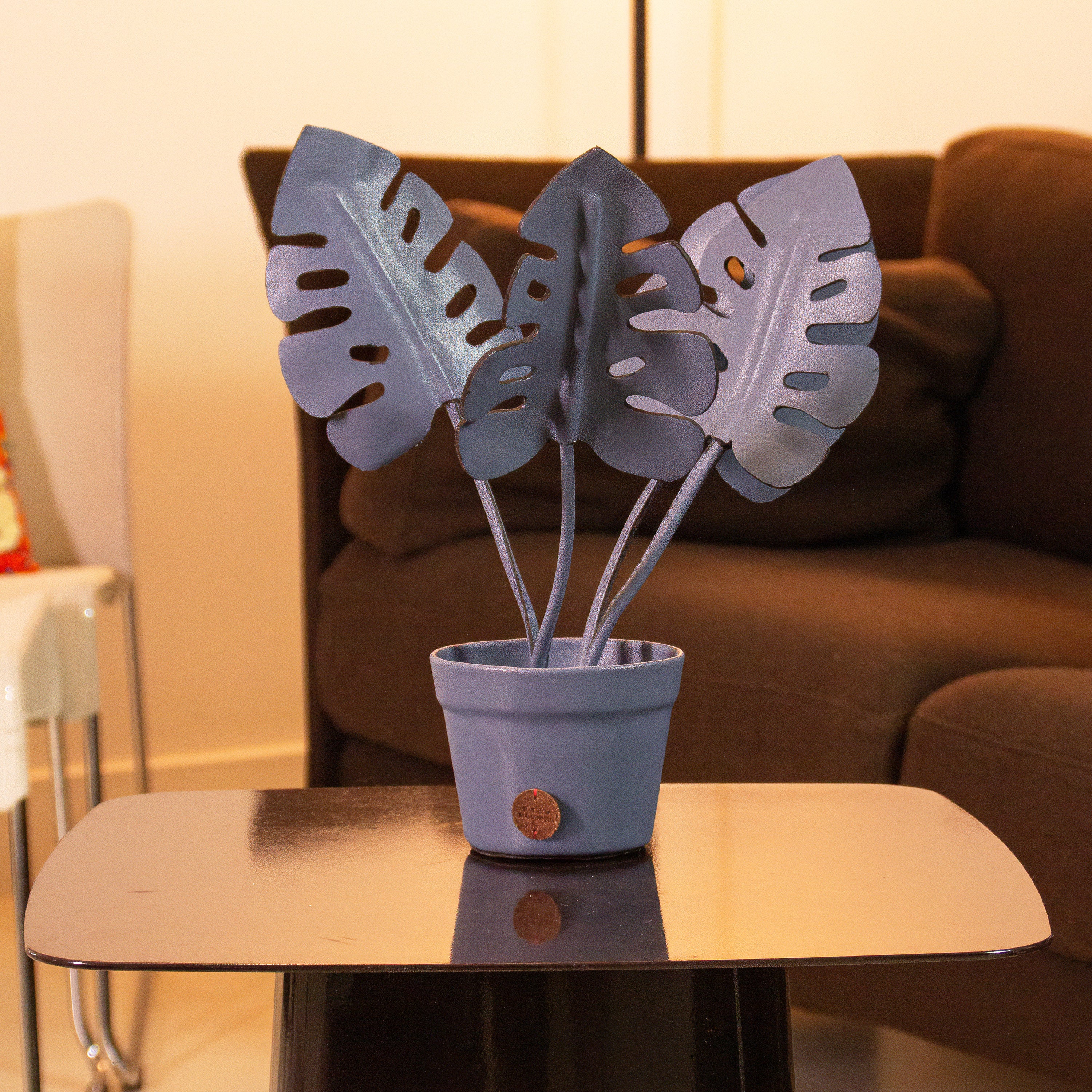 Indigo Monstera Deliciosa Plant Pot in Leather by Patrícia Maranhão