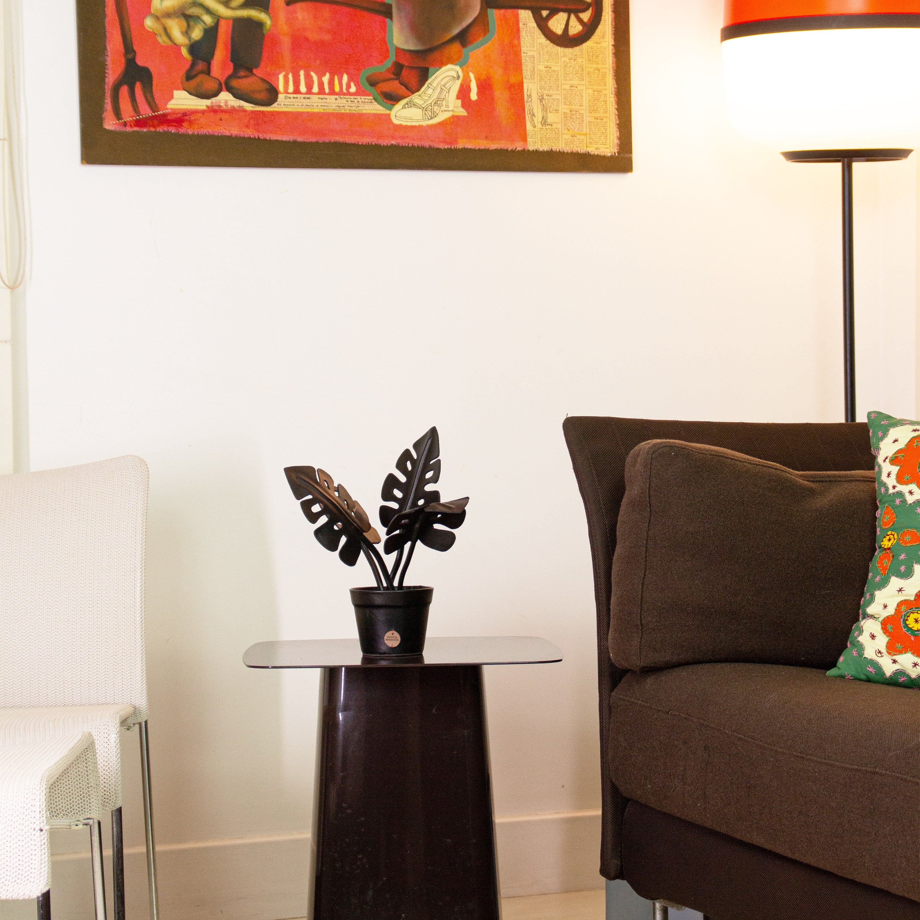 Black Monstera Deliciosa Plant Pot in Leather by Patrícia Maranhão