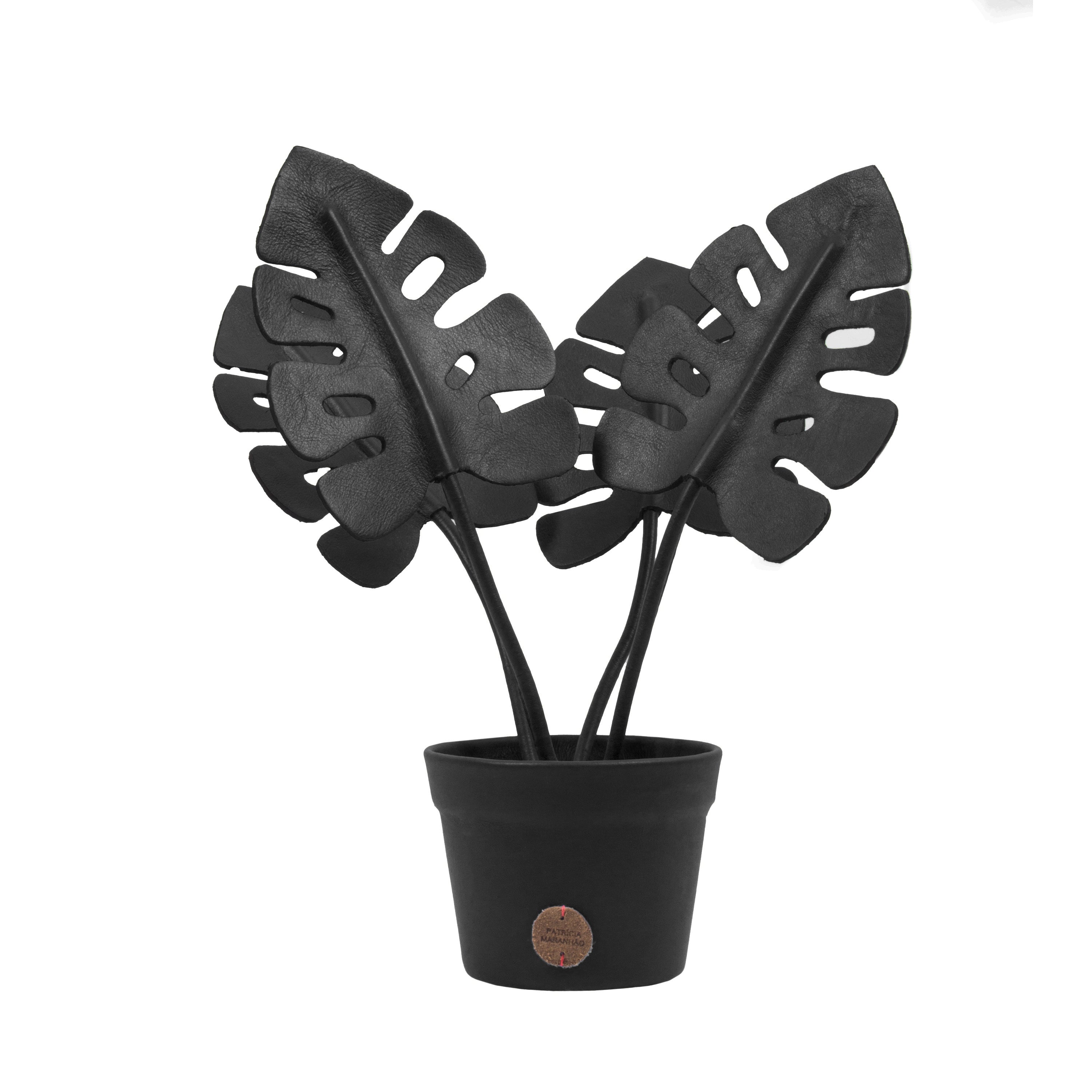 Black Monstera Deliciosa Plant Pot in Leather by Patrícia Maranhão