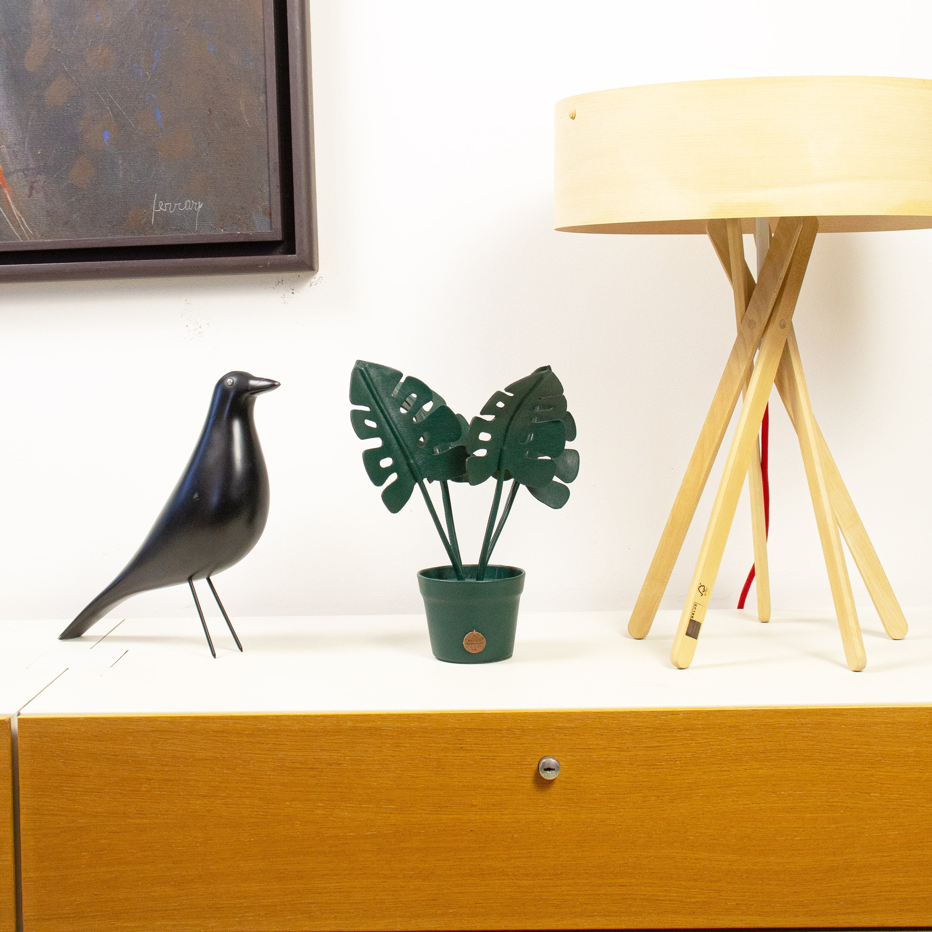 Green Monstera Deliciosa Plant Pot in Leather by Patrícia Maranhão