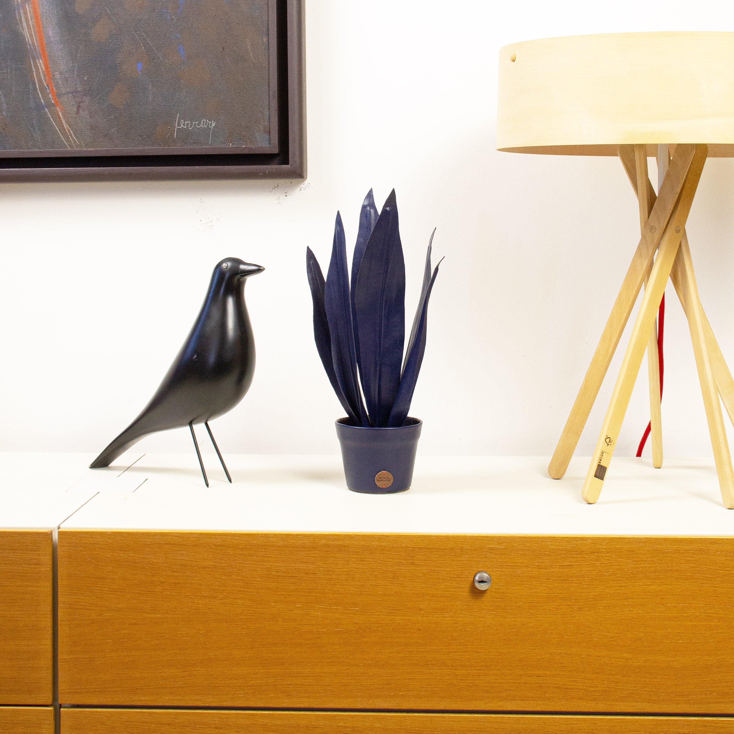 Navy Blue Snake Plant Pot in Leather by Patrícia Maranhão