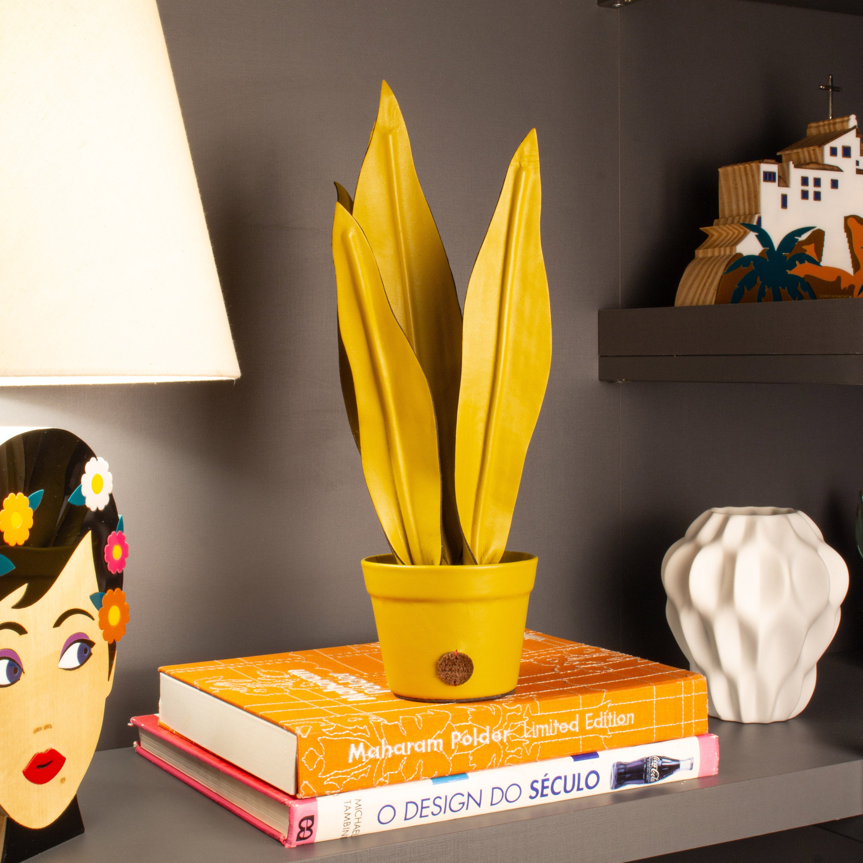 Sansevieria Plant Pot Mustard Green in Leather by Patrícia Maranhão