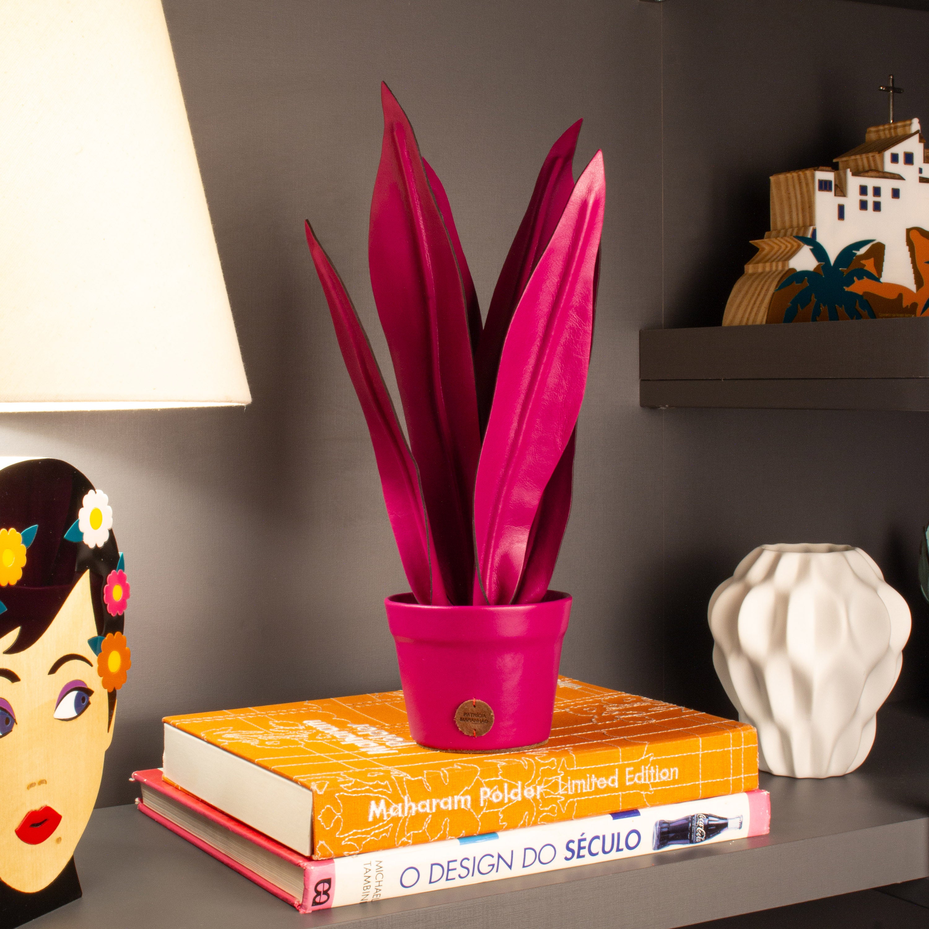 Pink Snake Plant Pot in Leather by Patrícia Maranhão