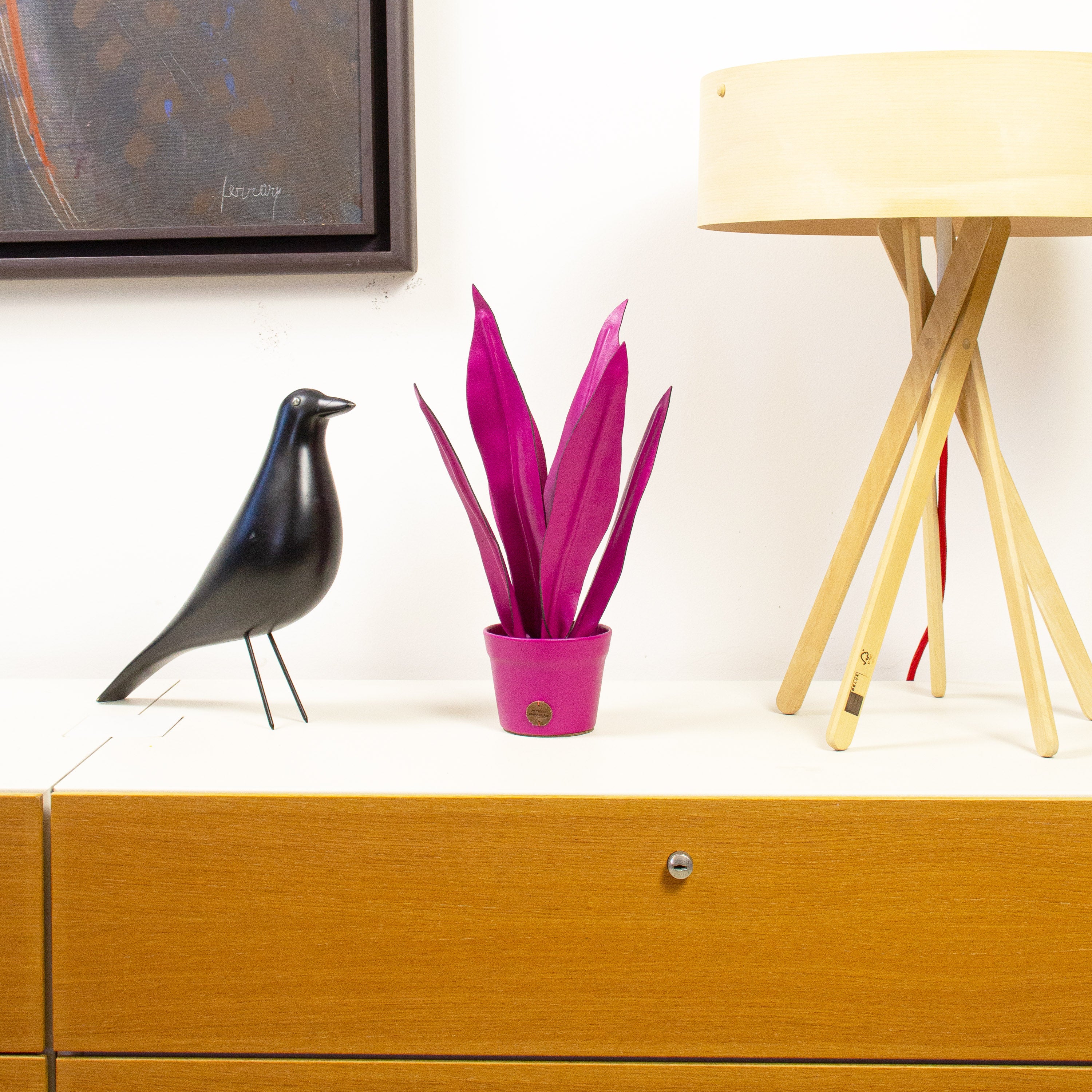 Pink Snake Plant Pot in Leather by Patrícia Maranhão