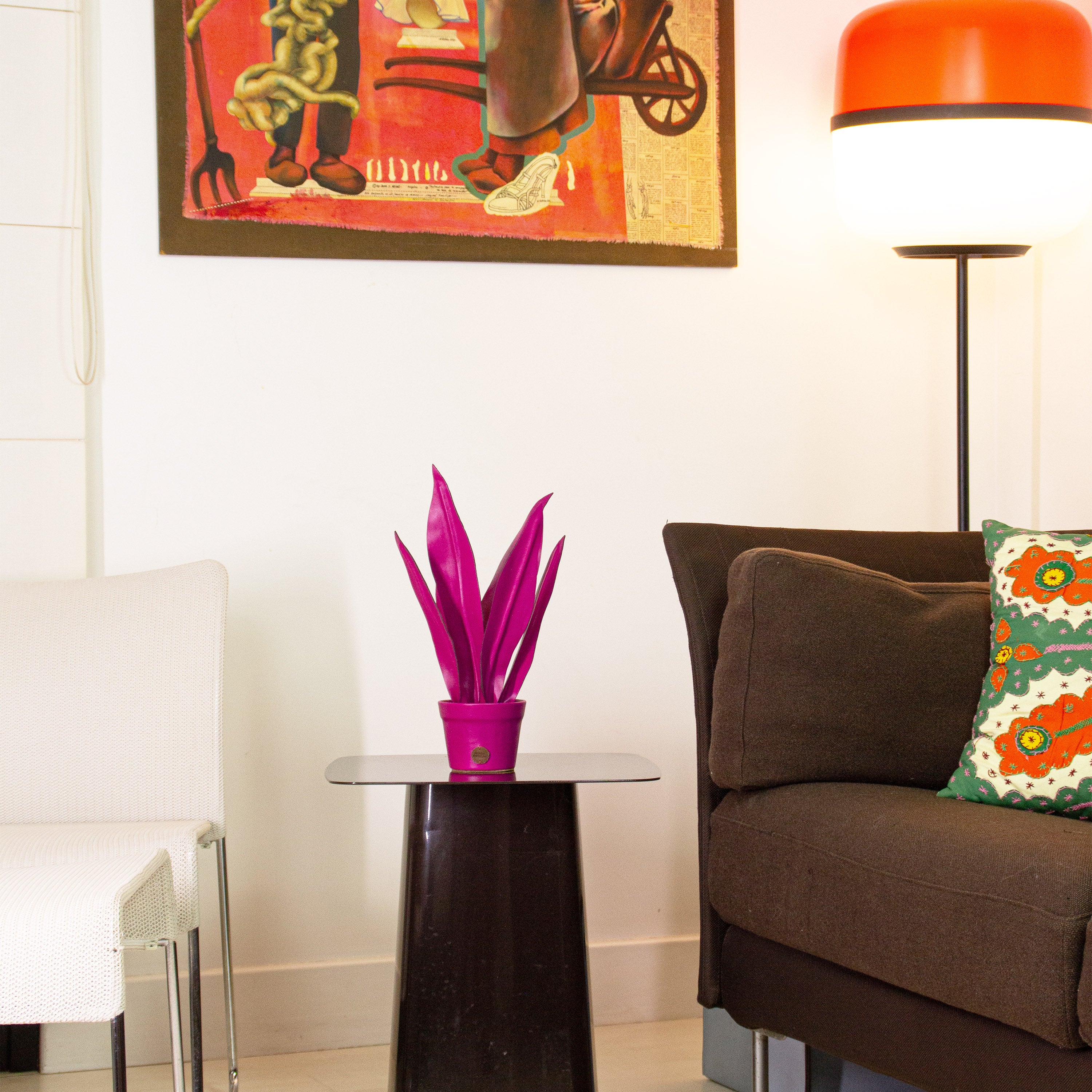 Pink Snake Plant Pot in Leather by Patrícia Maranhão