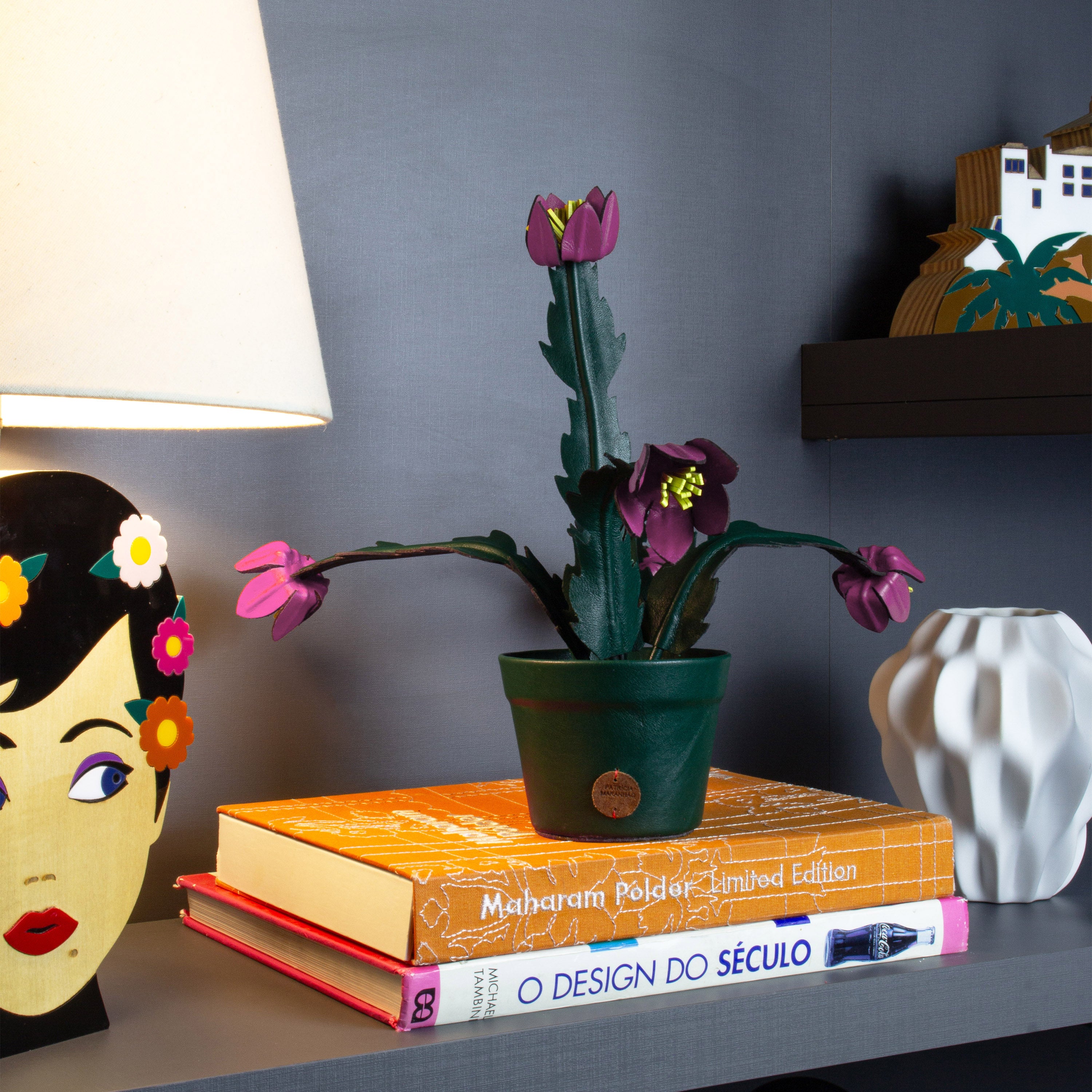 Pink May Flower Plant Pot in Leather by Patrícia Maranhão