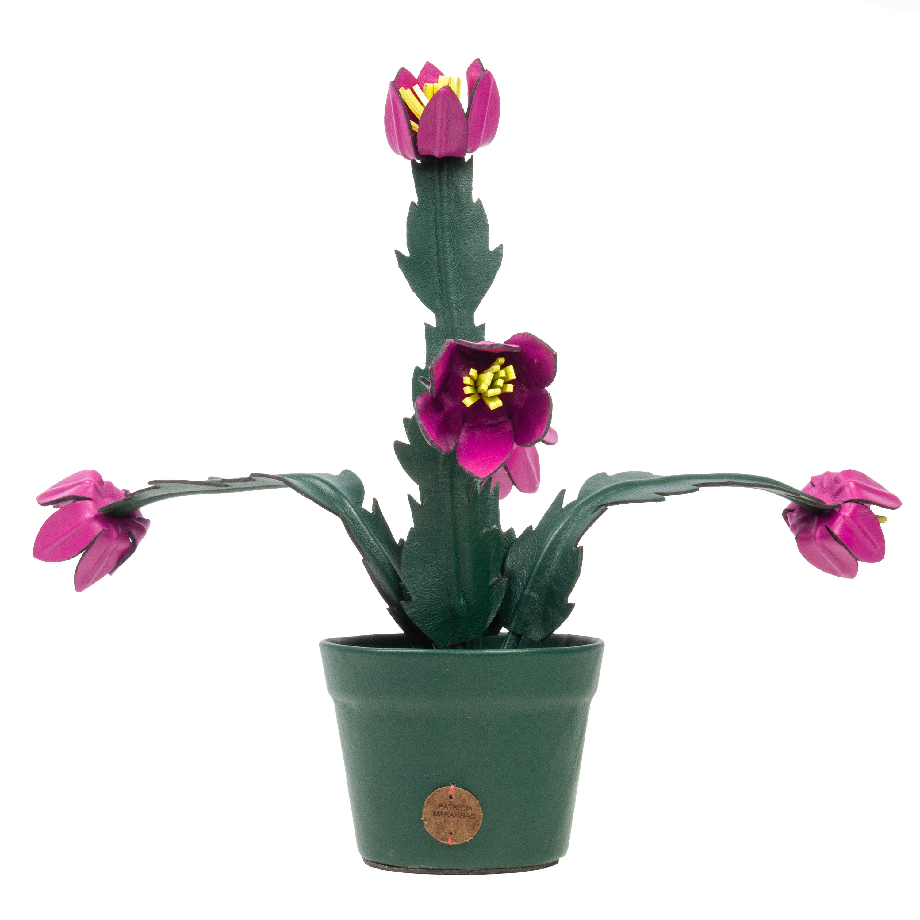 Pink May Flower Plant Pot in Leather by Patrícia Maranhão