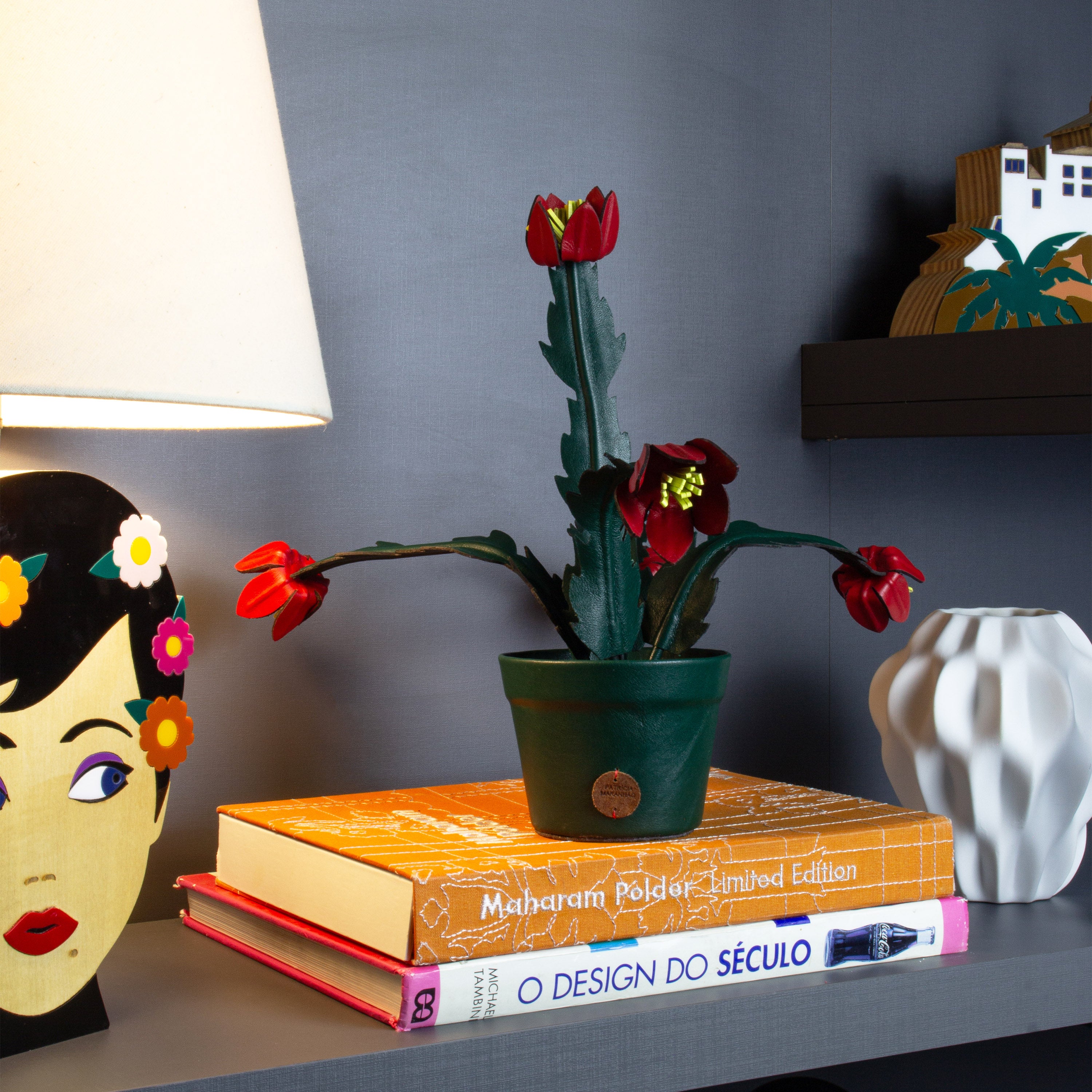 Red May Flower Plant Pot in Leather by Patrícia Maranhão