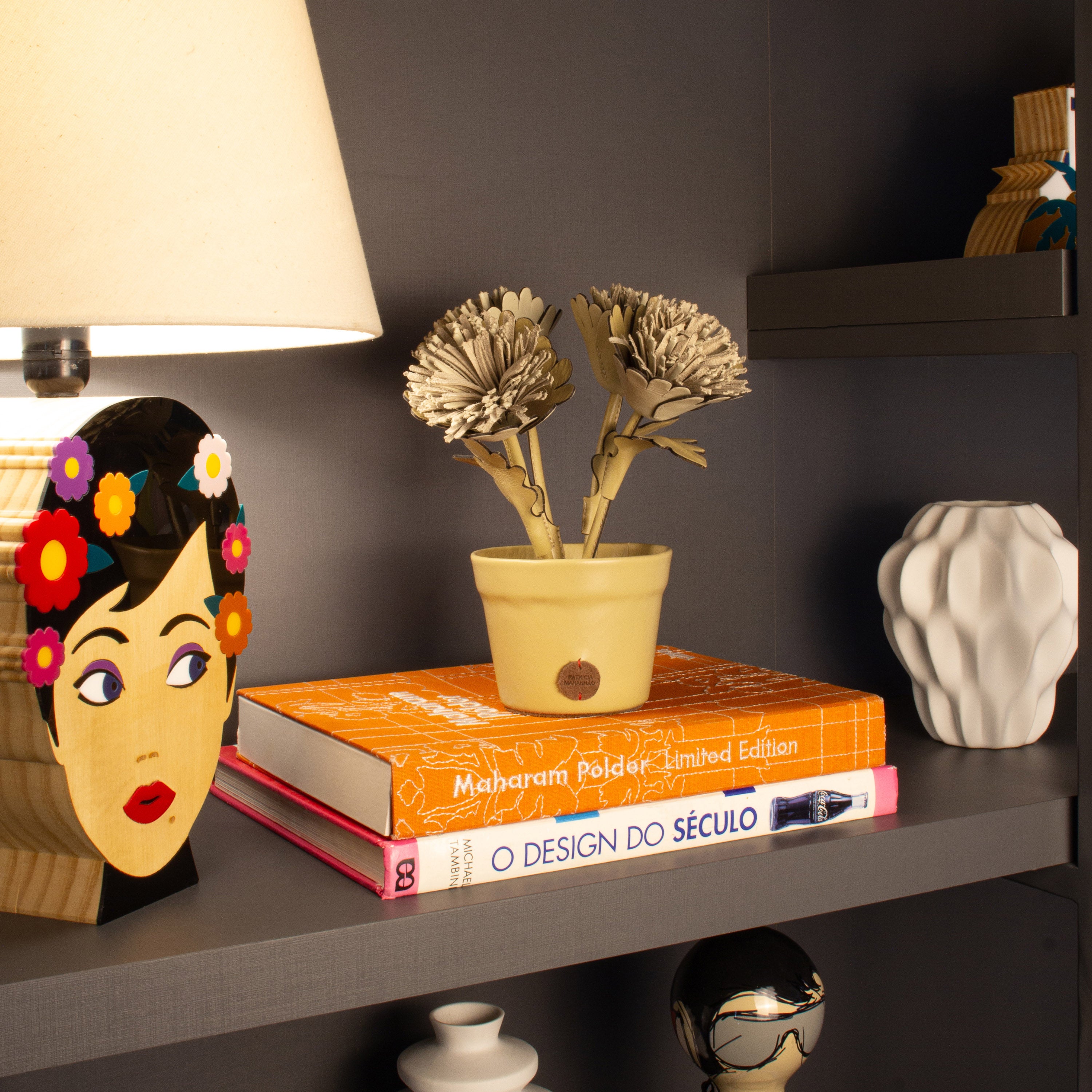 Gerbera Sand Plant Pot in Leather by Patrícia Maranhão