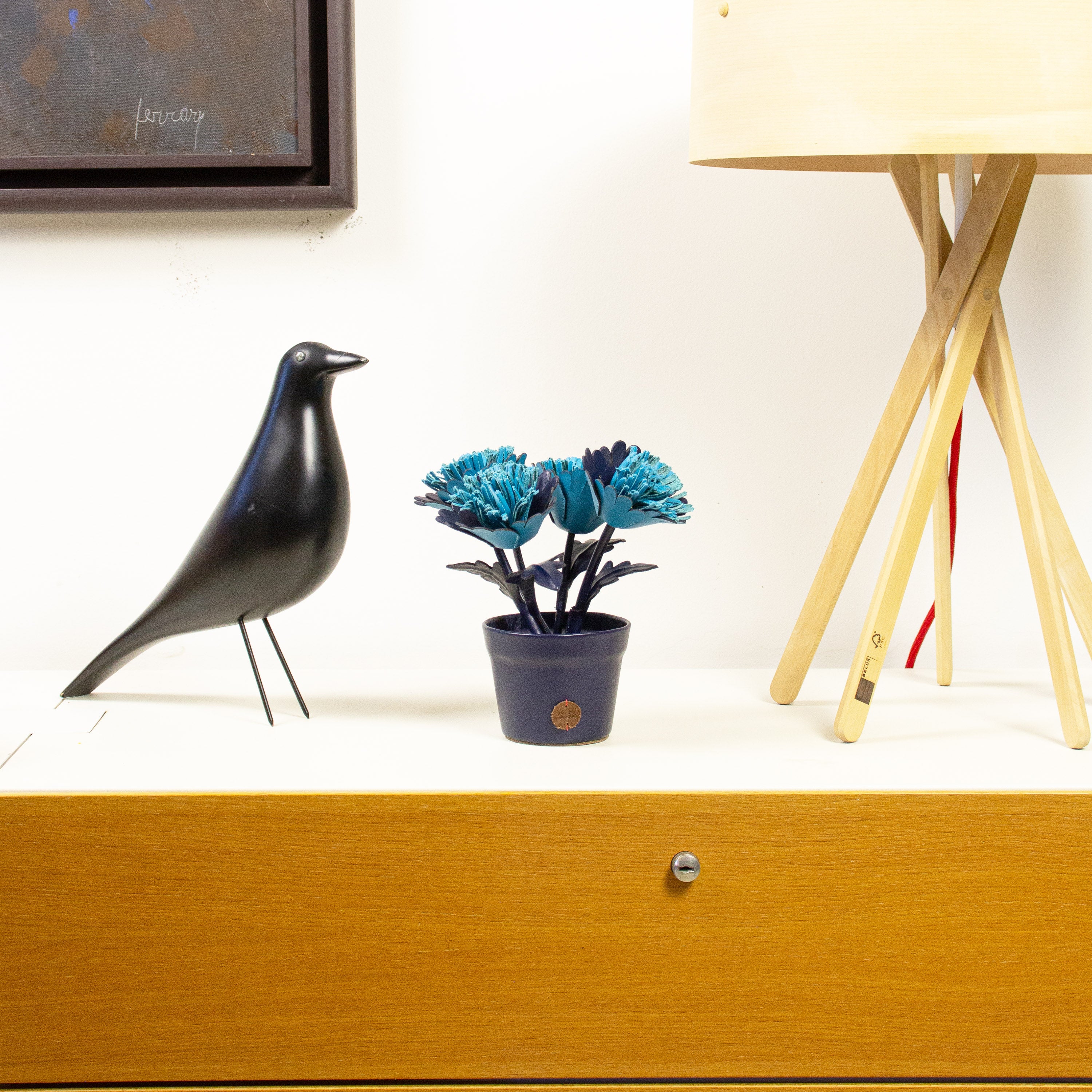 Navy Blue Gerbera Plant Pot in Leather by Patrícia Maranhão