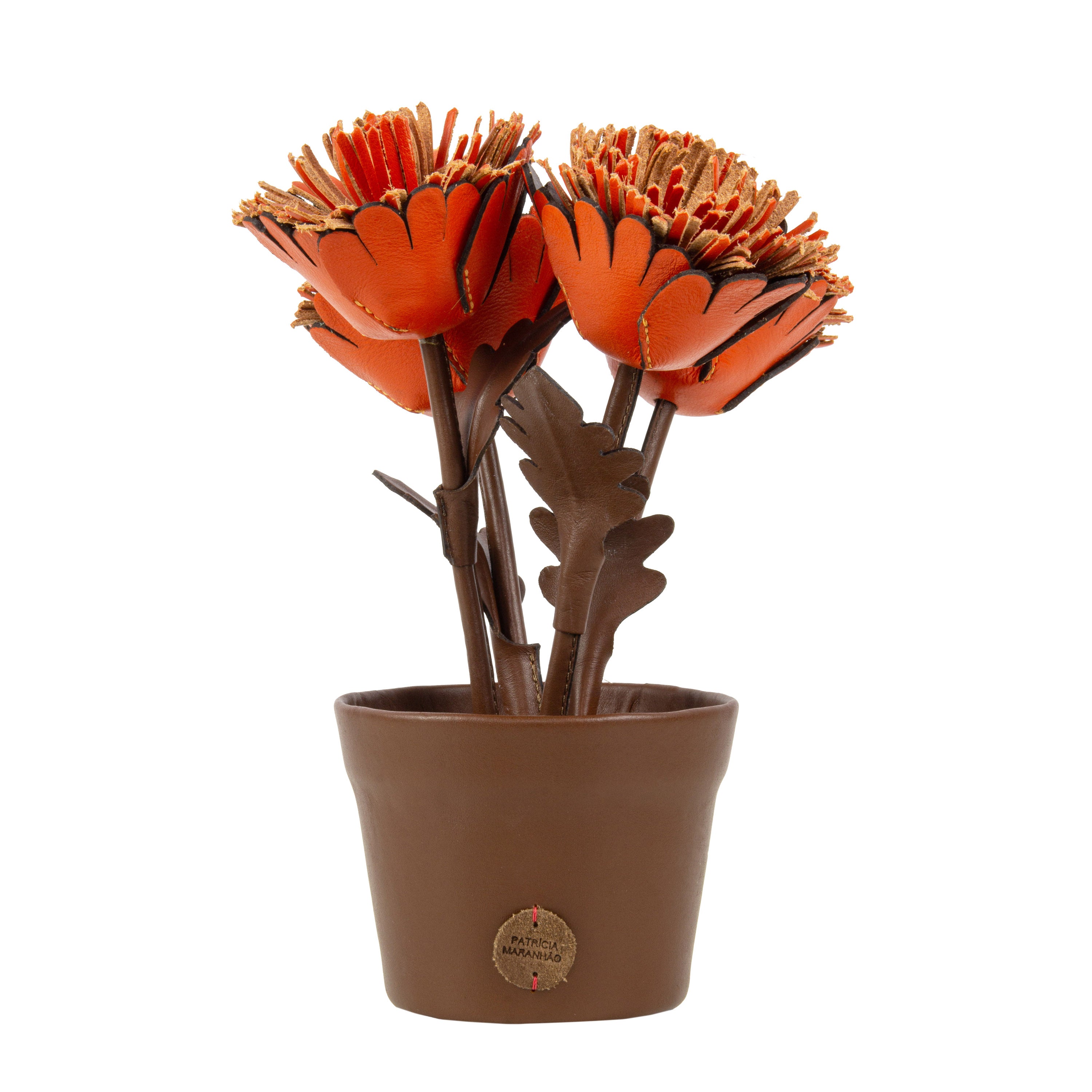 Orange Gerbera Plant Pot in Leather by Patrícia Maranhão