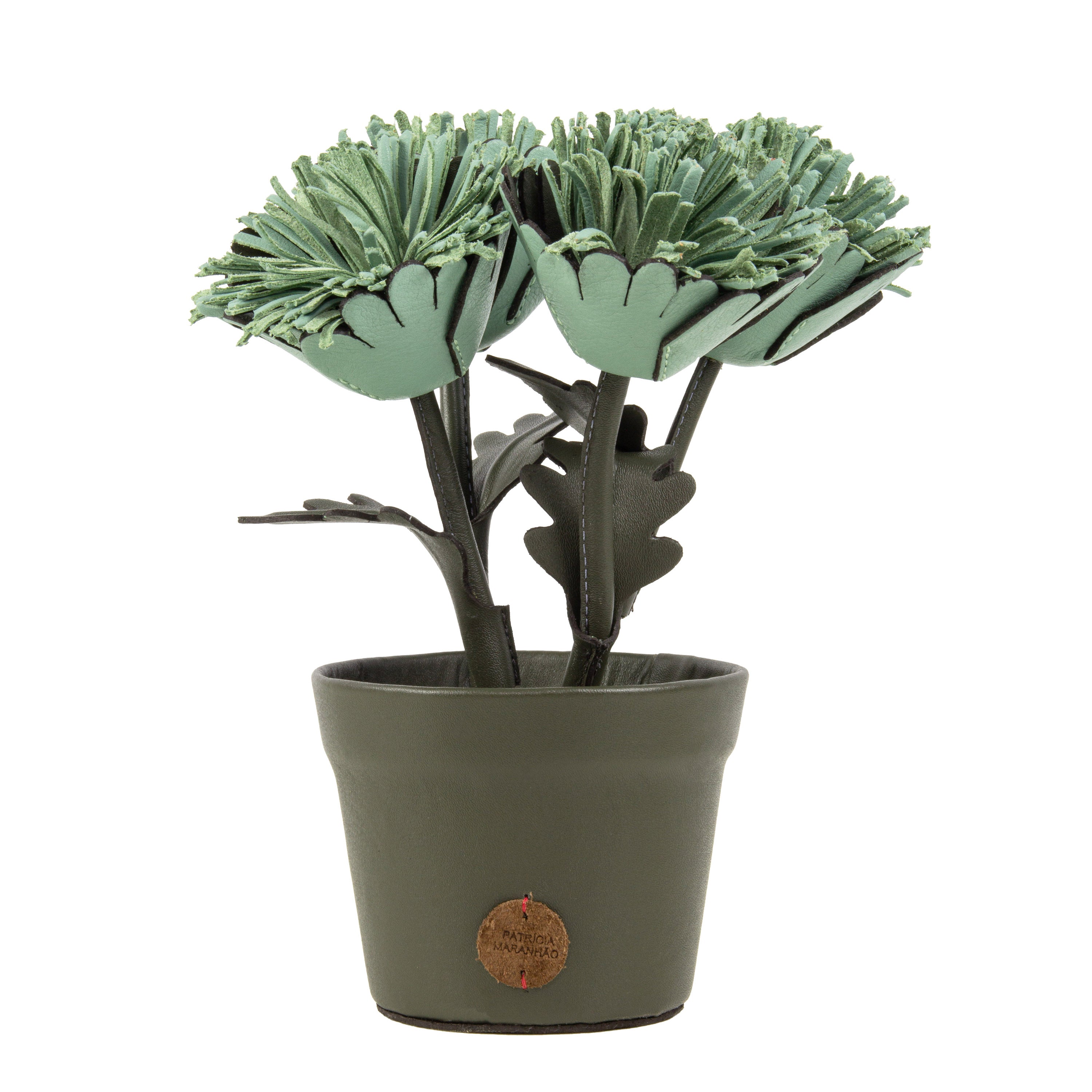 Green Gerbera Plant Pot in Leather by Patrícia Maranhão
