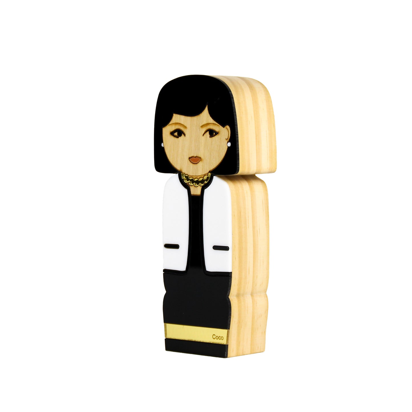 Kokeshi Escultura de Madeira Gabrielle Coco Chanel