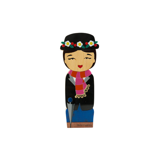 Kokeshi Escultura de Madeira Mary Poppins