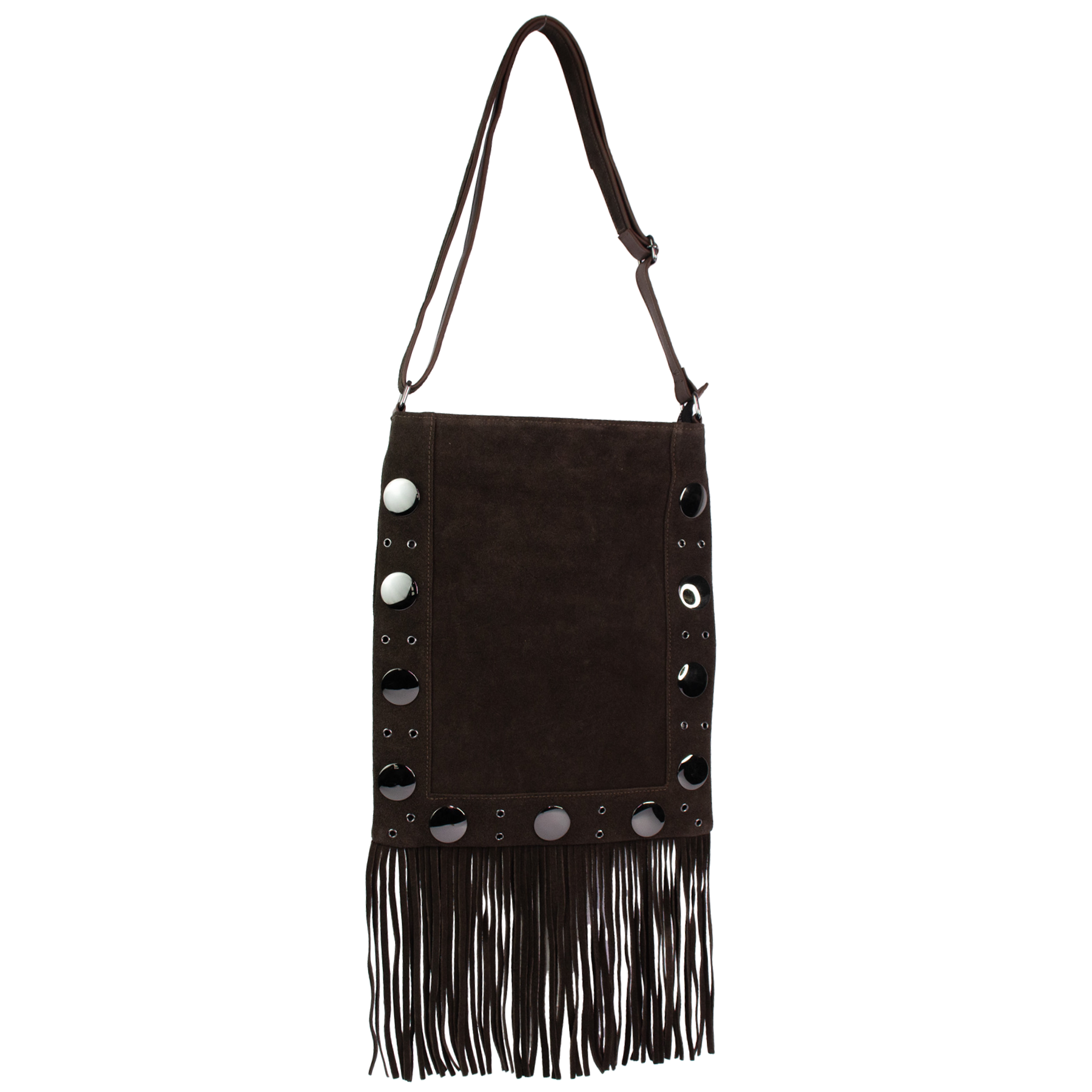 Bolsa Tiracolo Boho James Couro Legítimo Café Com Franjas Patrícia Maranhão