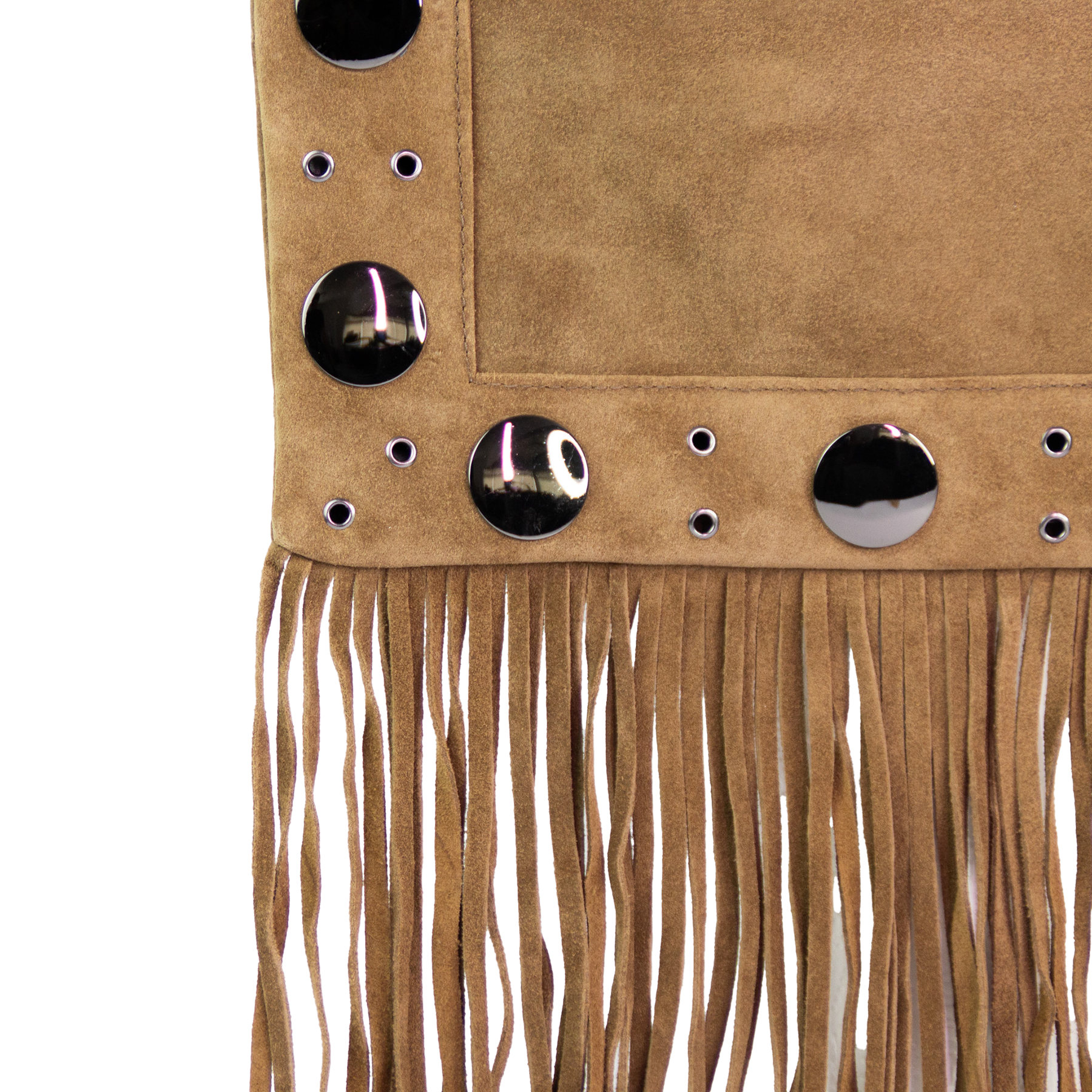 Bolsa Tiracolo Boho James Couro Legítimo Mocha Mousse Com Franjas Patrícia Maranhão