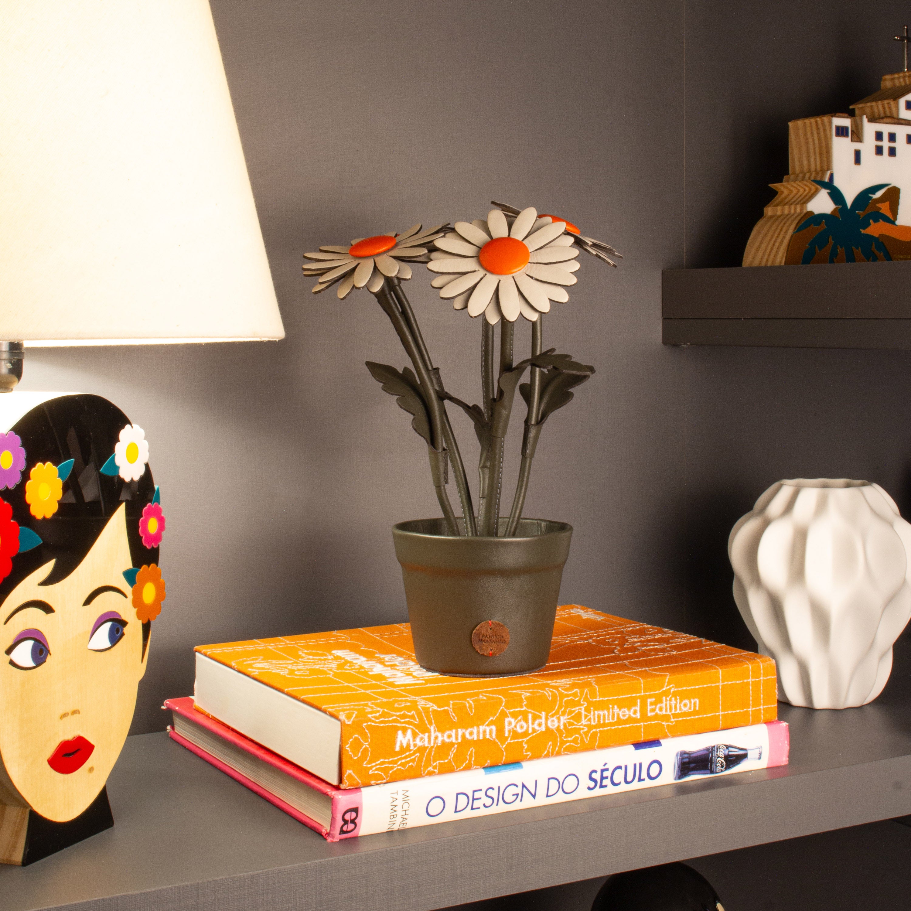 Ice Daisy Plant Pot in Leather by Patrícia Maranhão