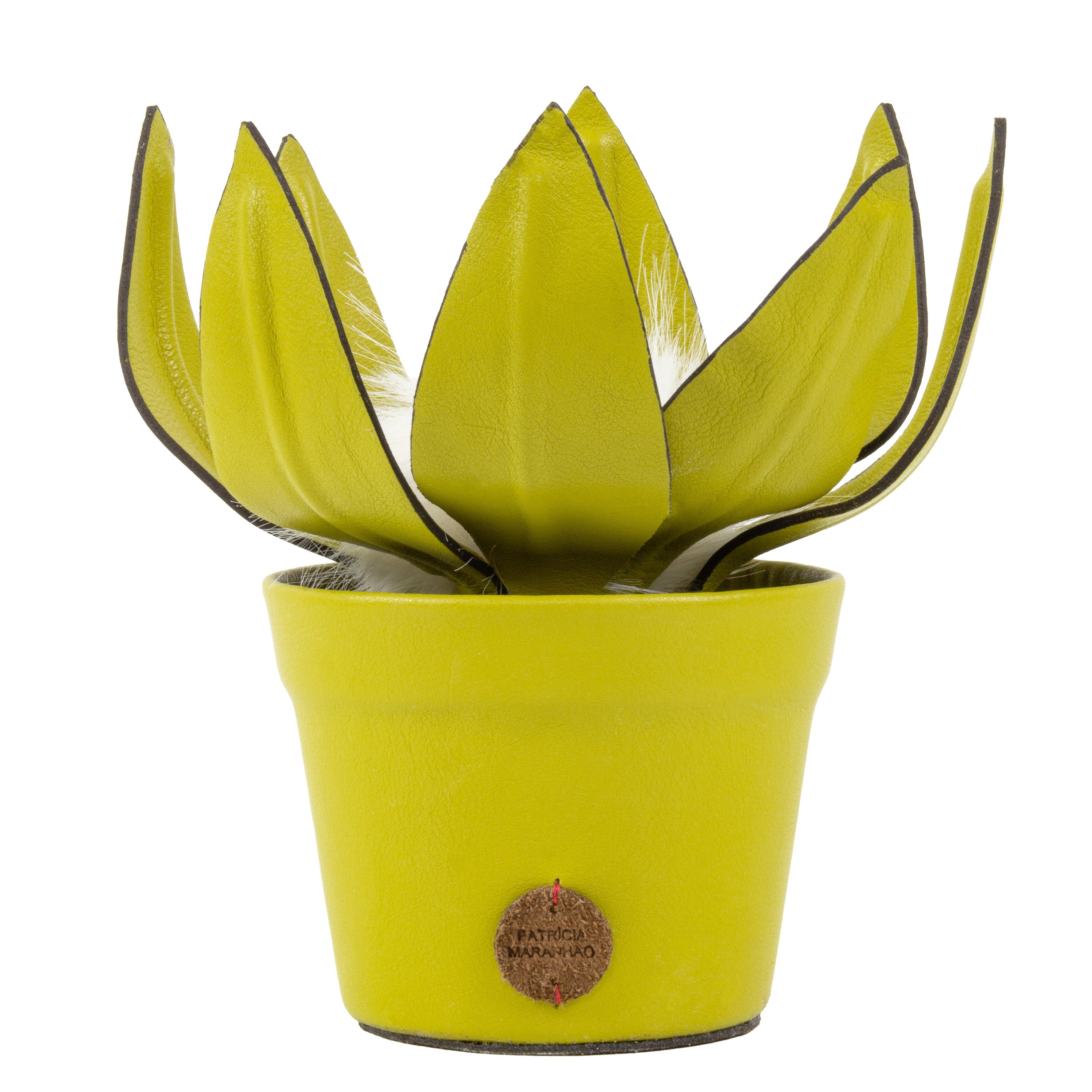 Protea Mustard Plant Pot in Leather by Patrícia Maranhão