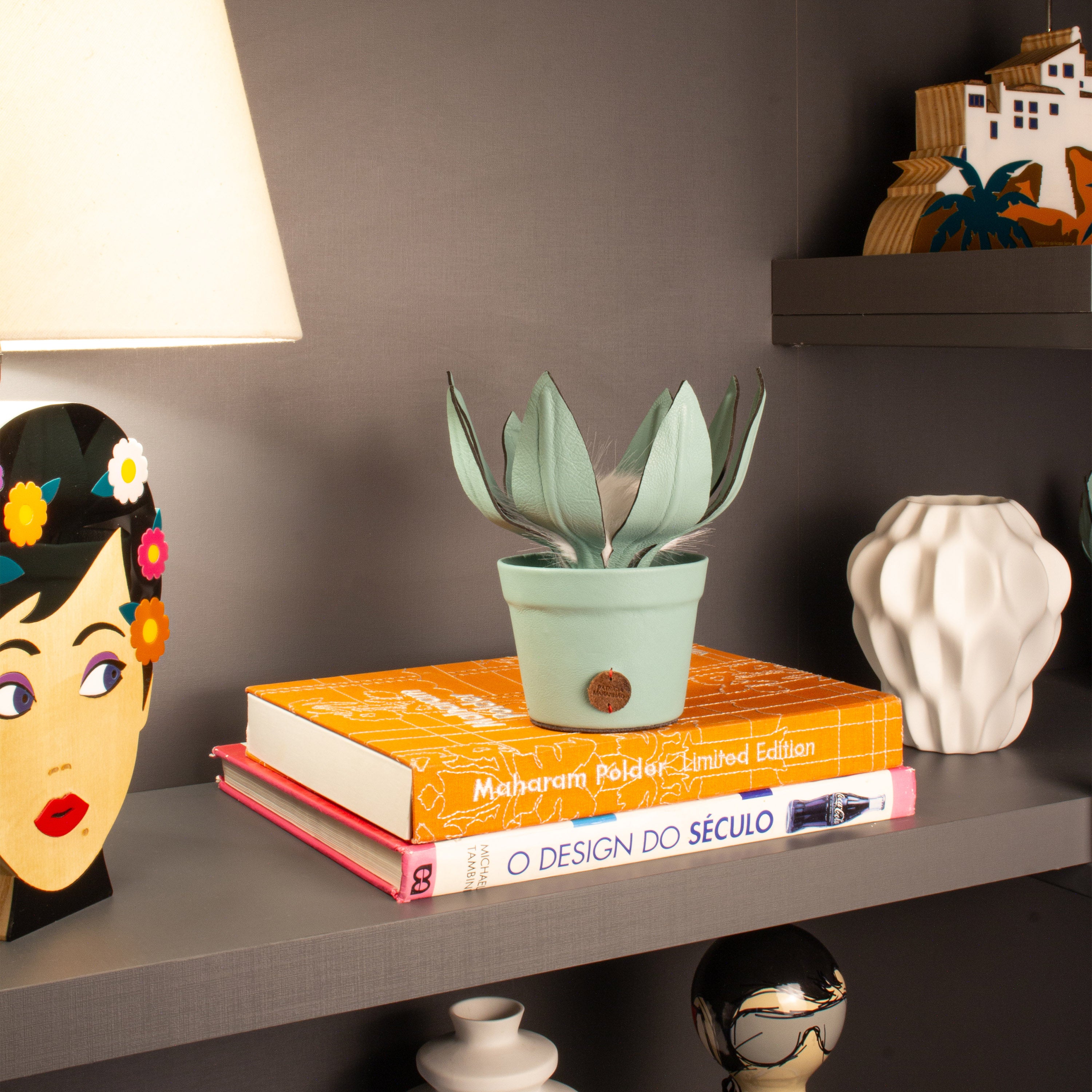 Aqua Green Protea Plant Pot in Leather by Patrícia Maranhão