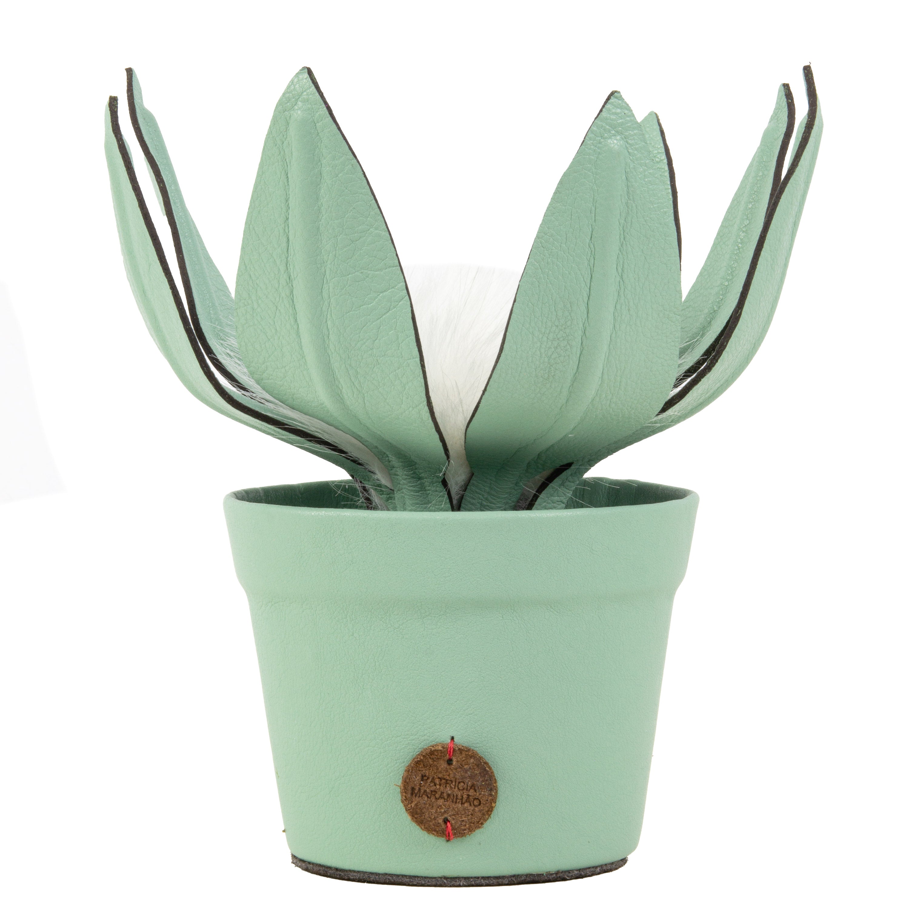 Aqua Green Protea Plant Pot in Leather by Patrícia Maranhão