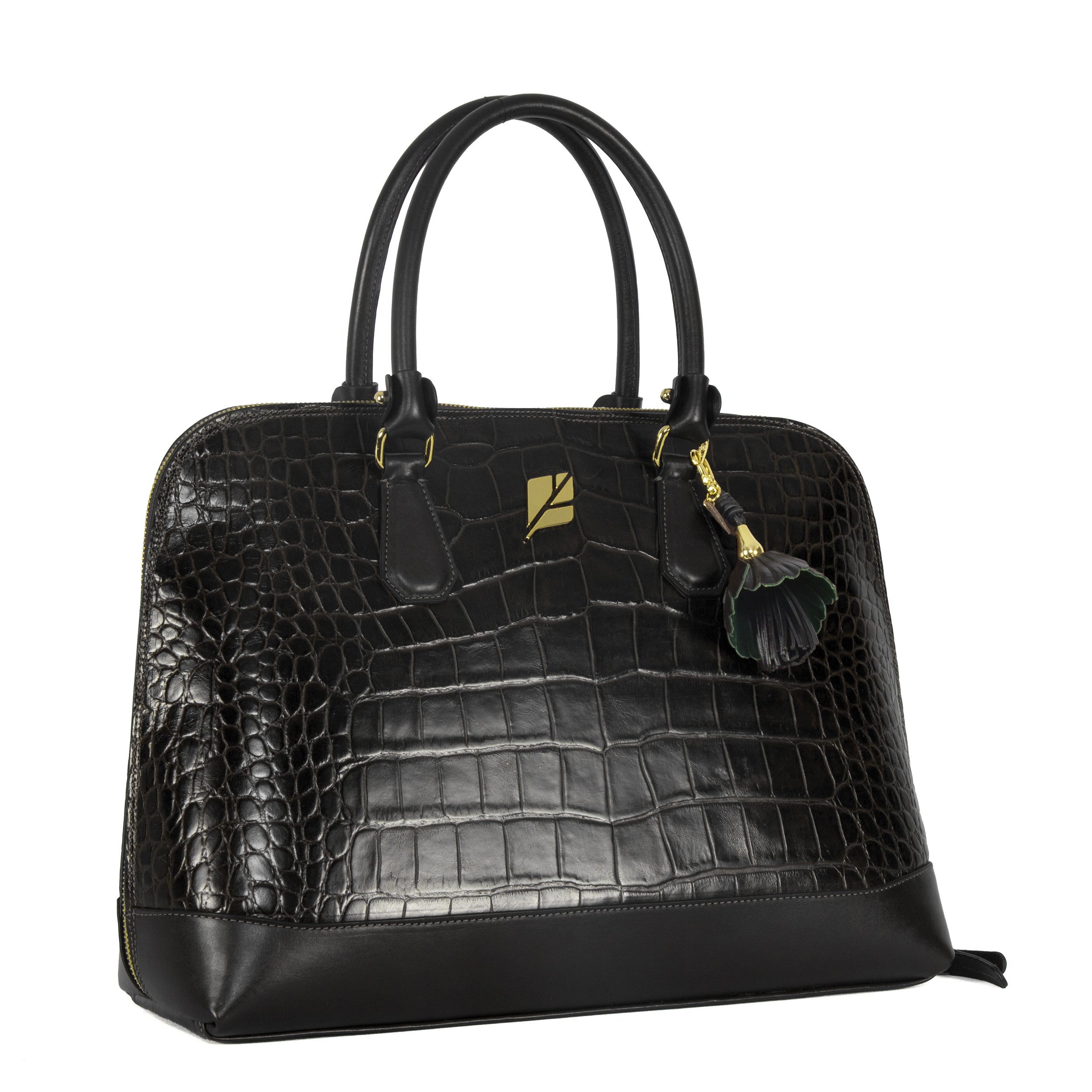 Chaveiro de Luxo em Couro Legítimo Gérbera Preto Patricia Maranhão