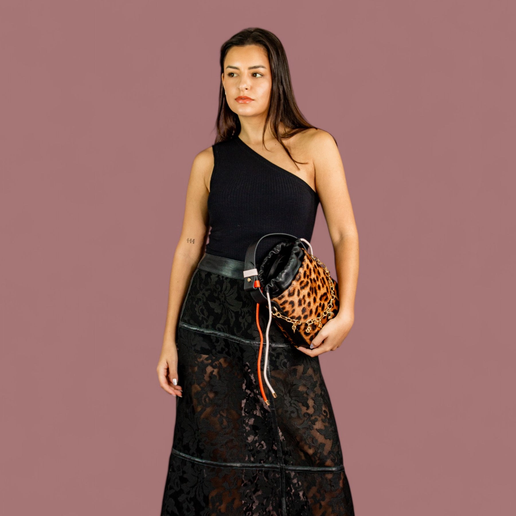 Bolsa Bucket Donna Couro Legítimo Cordão Laranja e Rosa Patrícia Maranhão