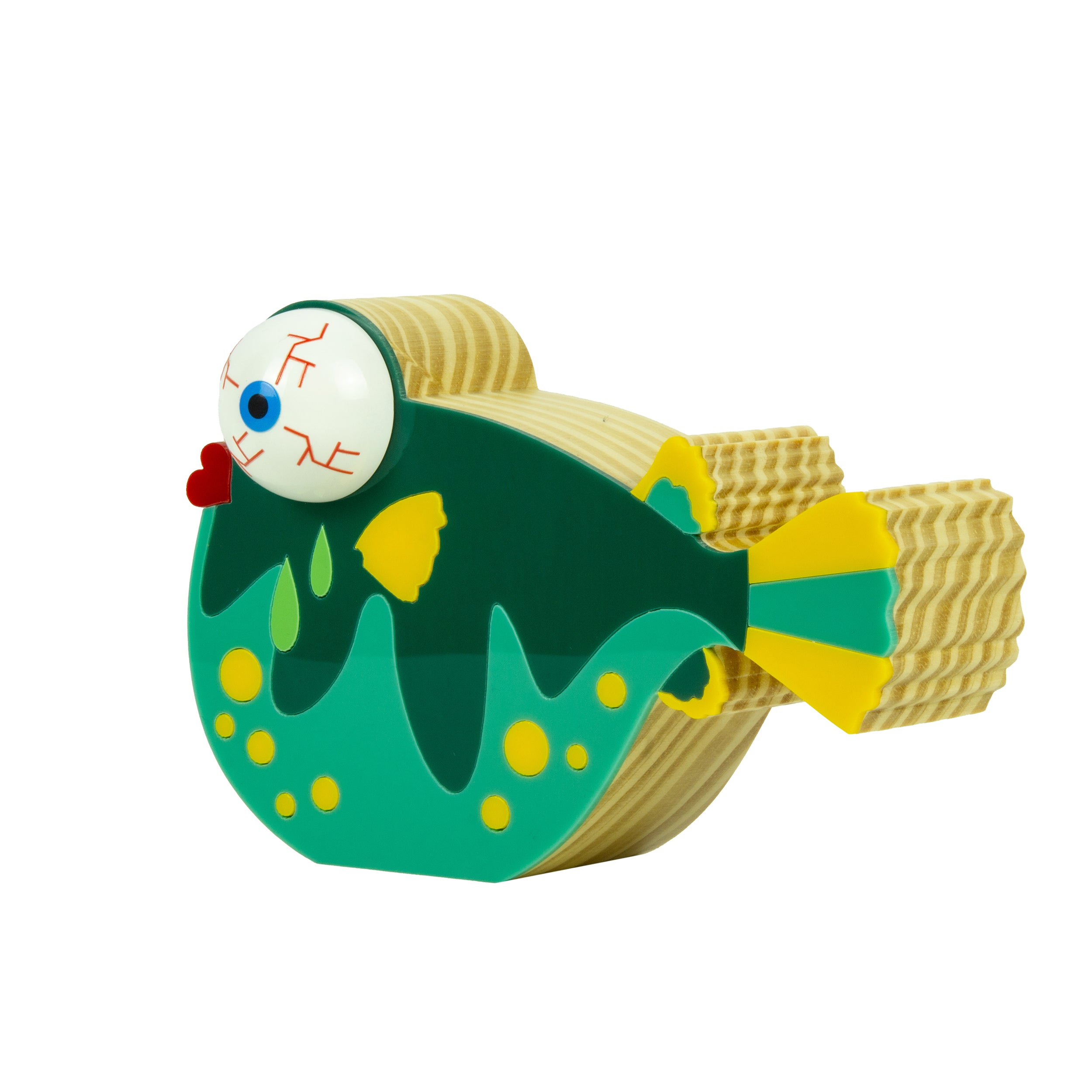 Wooden Sculpture of a Bubble Thrush Fish by Patricia Maranhão